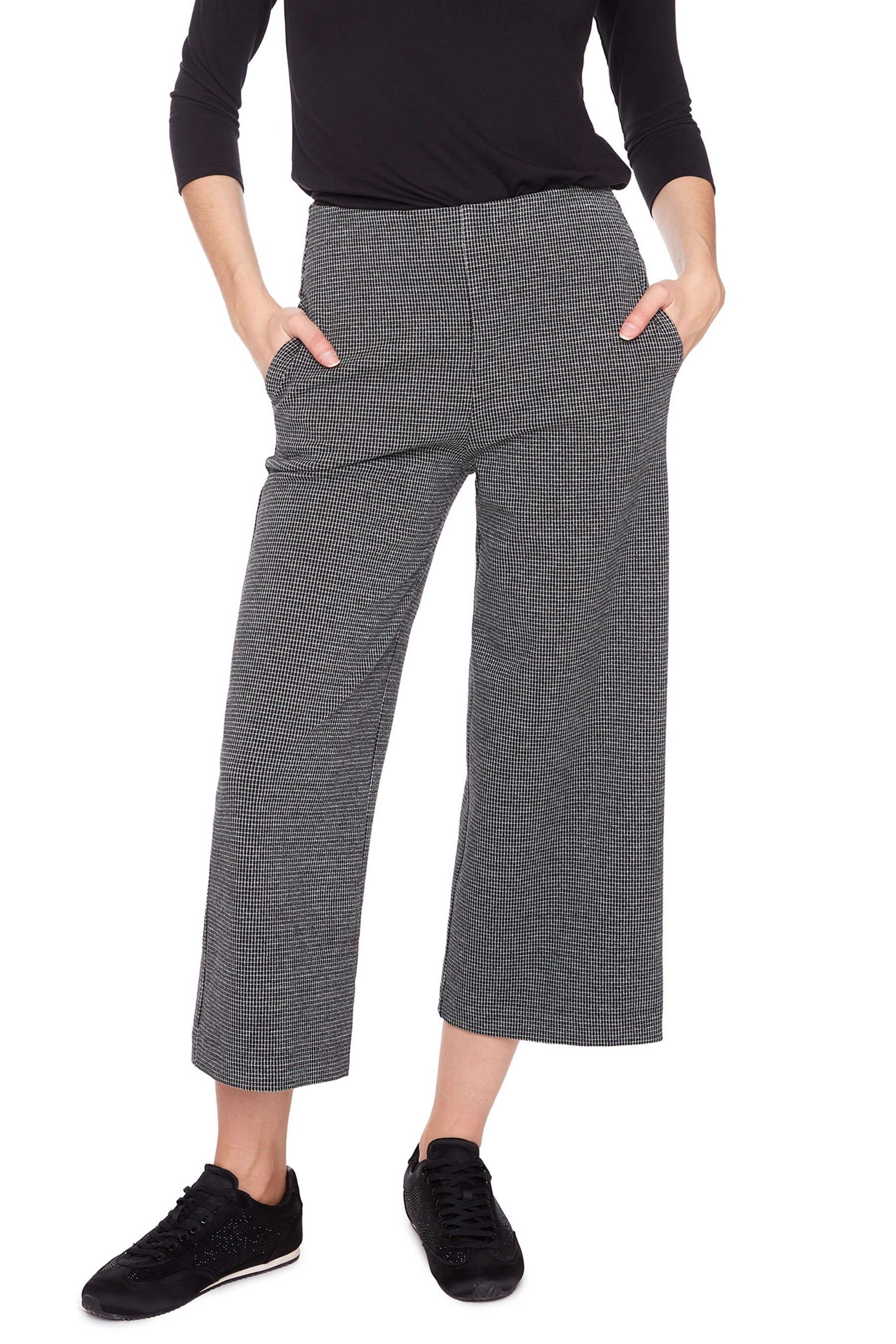 Check Knit Cropped Gaucho Pant