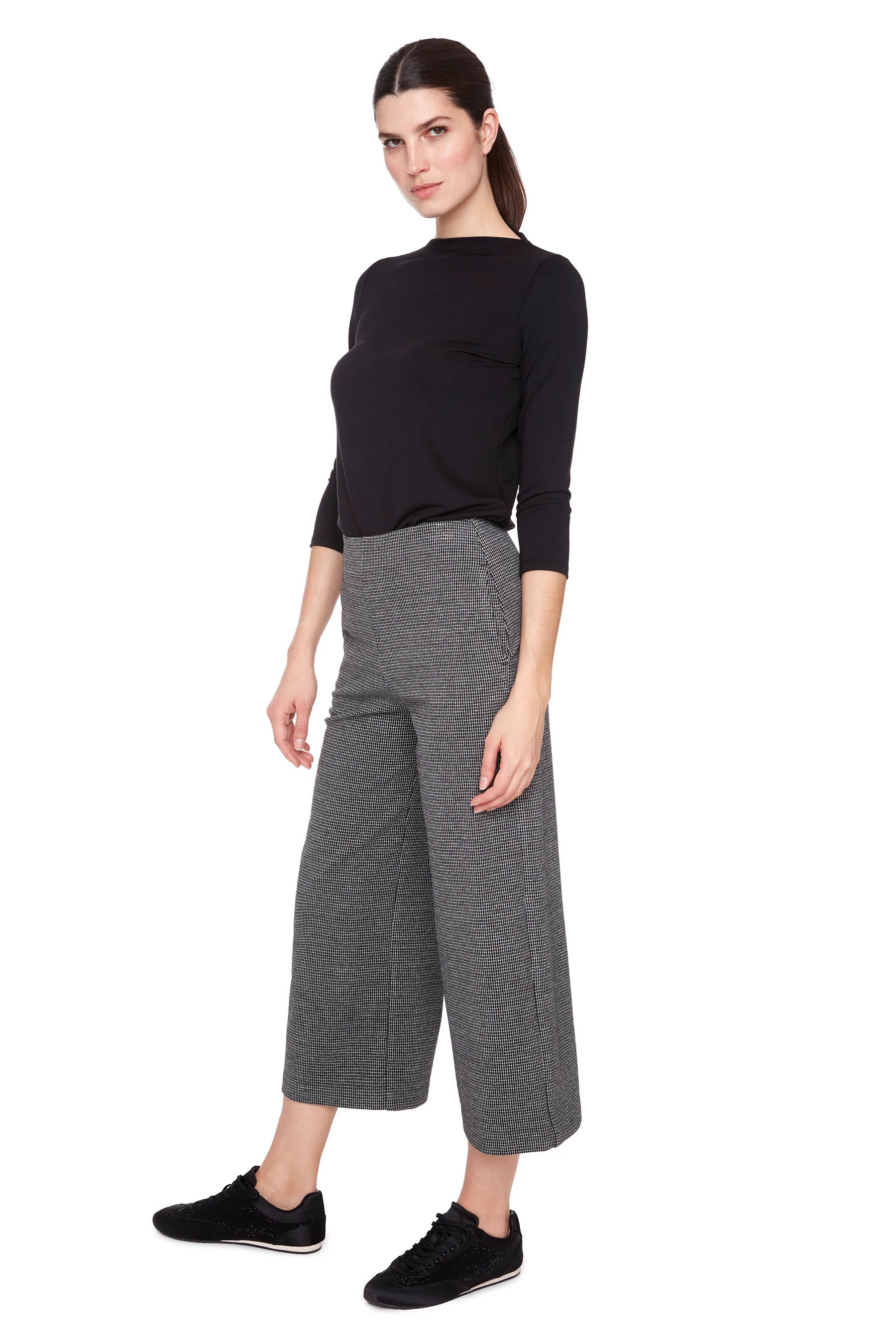 Check Knit Cropped Gaucho Pant