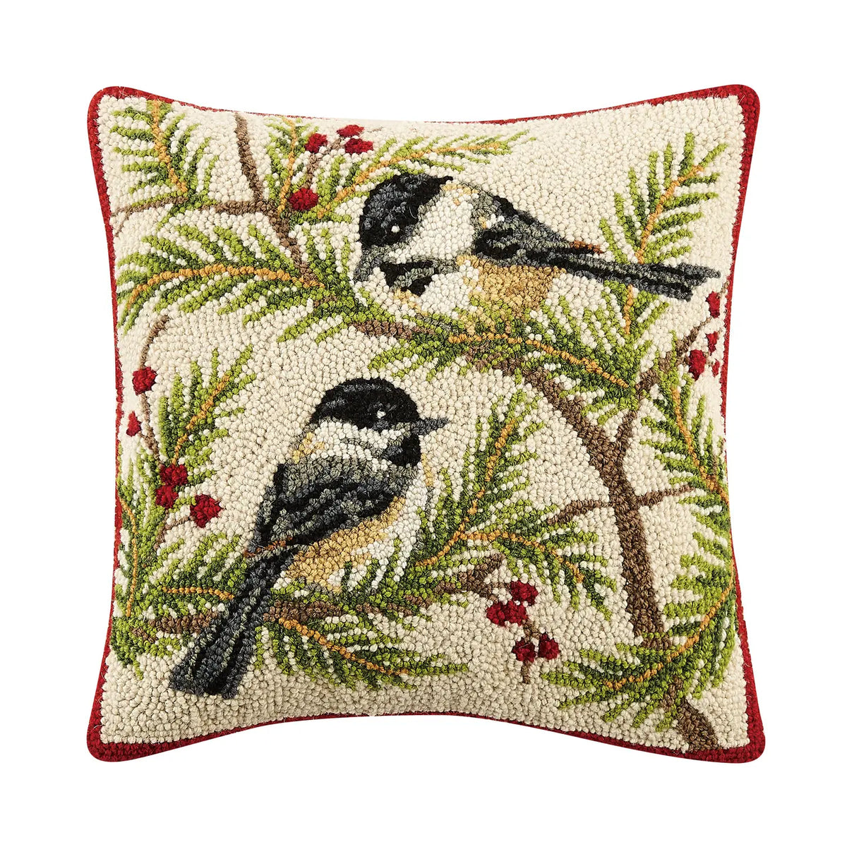 Chickadees Hooked Pillow