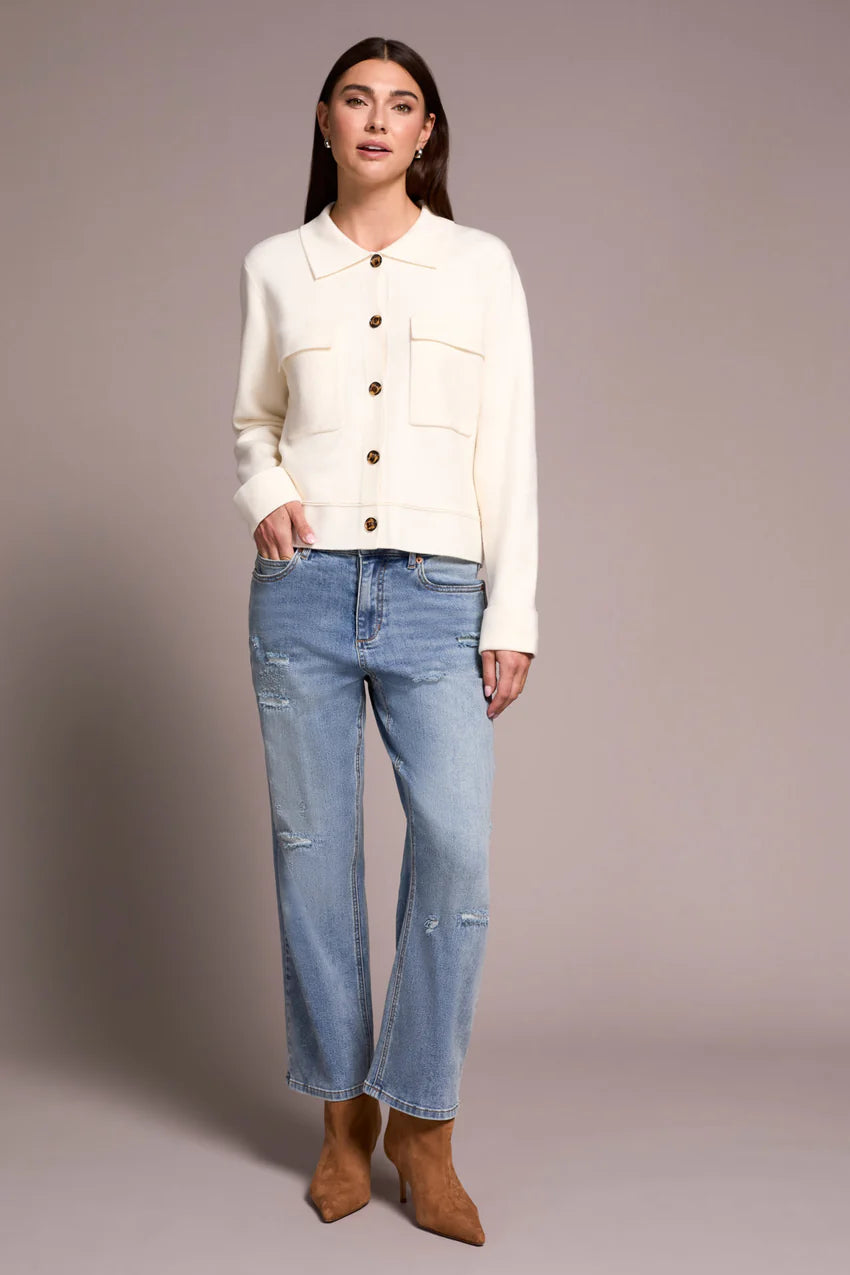 Double Knit Collared Sweater Cardigan