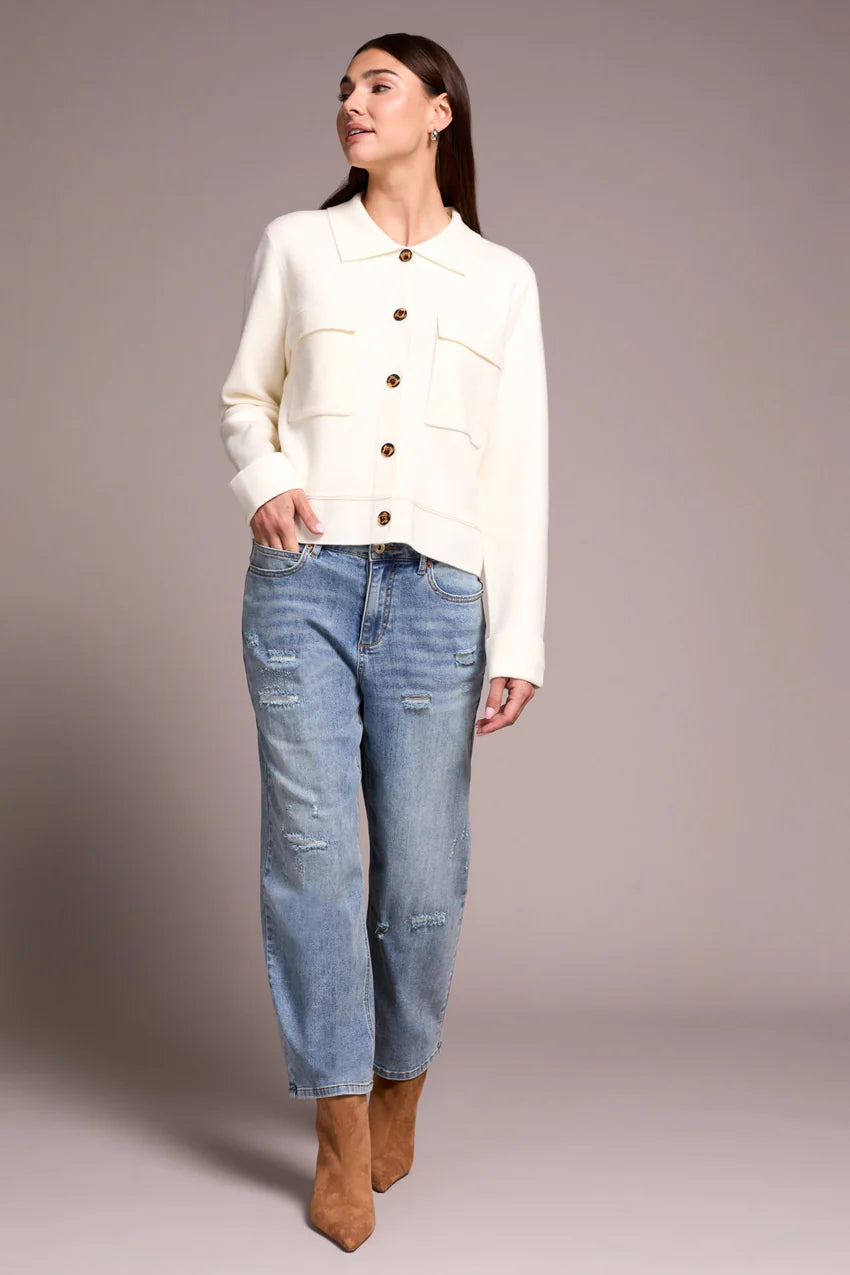 Double Knit Collared Sweater Cardigan