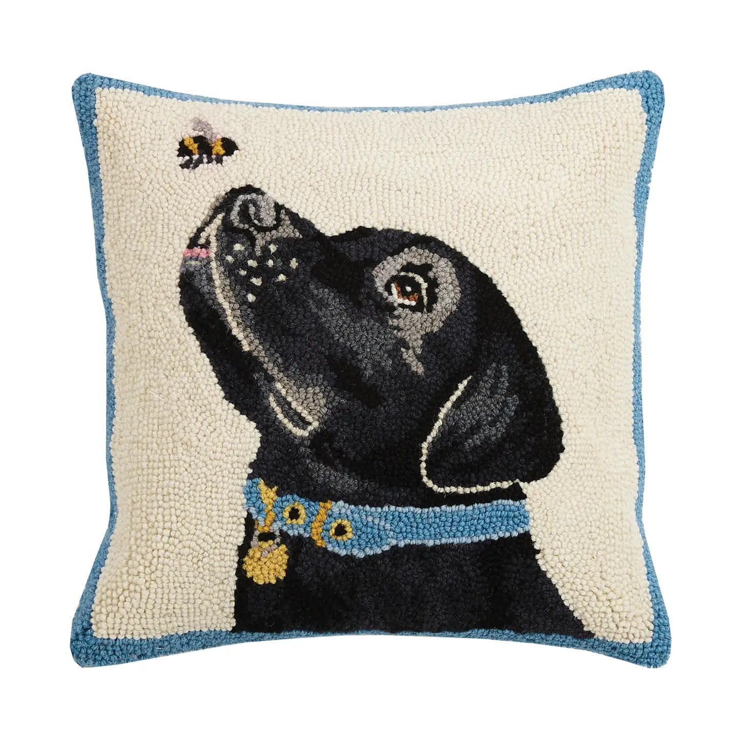 Black Lab with Bee Hooked Pillow