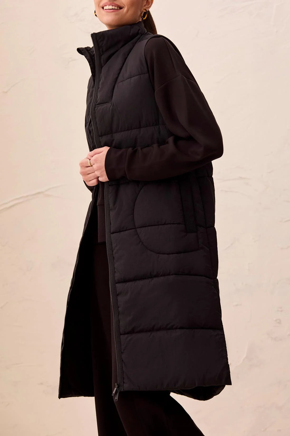 Long Zip Front Quilted Vest