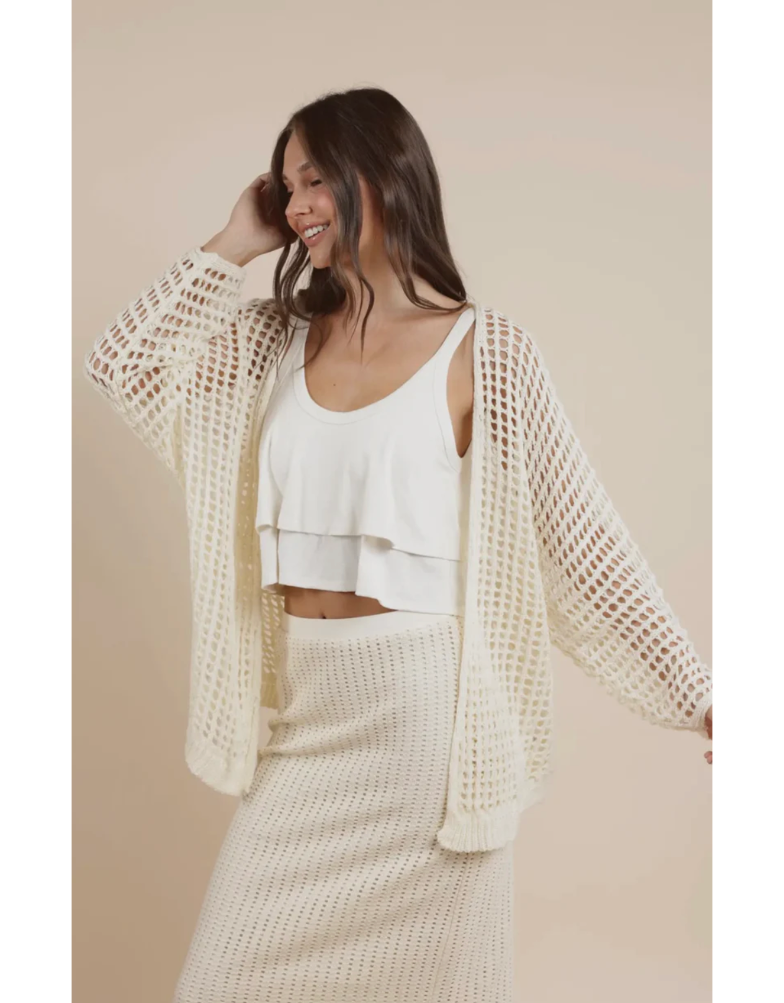 Peach Fuzz Open Knit Cardi
