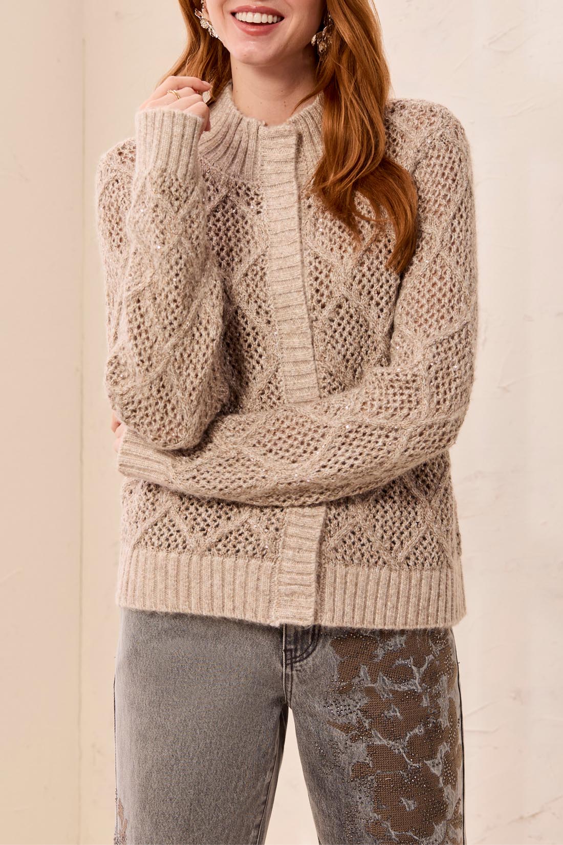 Mock Neck Sparkle Cardigan Sweater