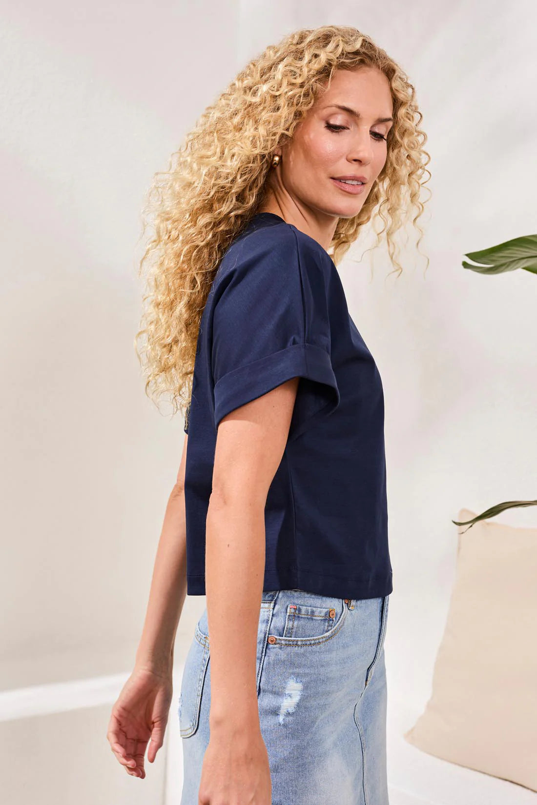 Crew Neck TShirt With Cuff Sleeve