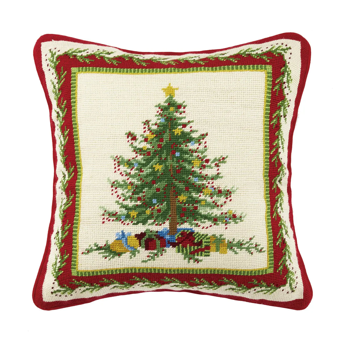 Old Fashioned Christmas Tree Needlepoint Pillow