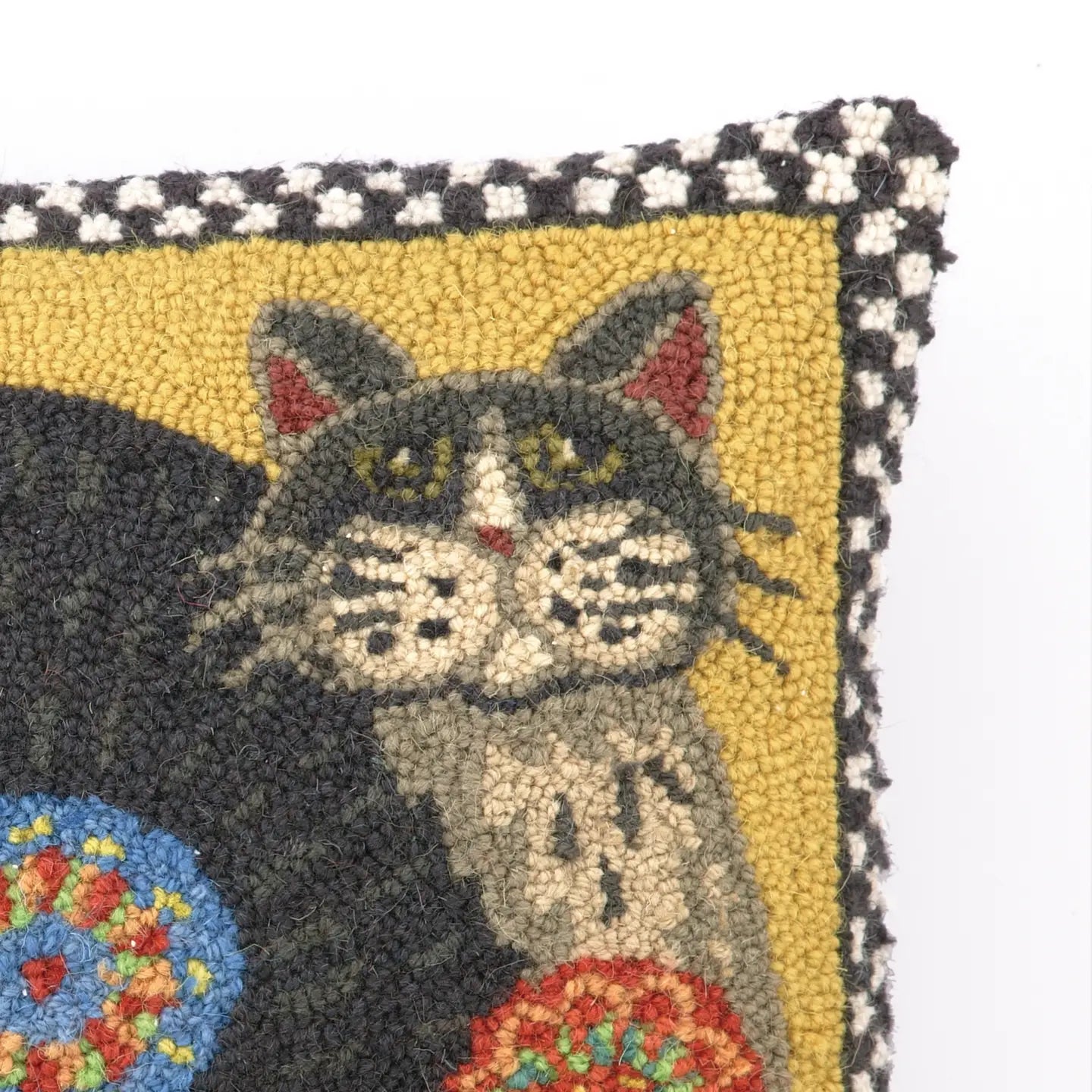 Penny Flower Cat Hooked Pillow