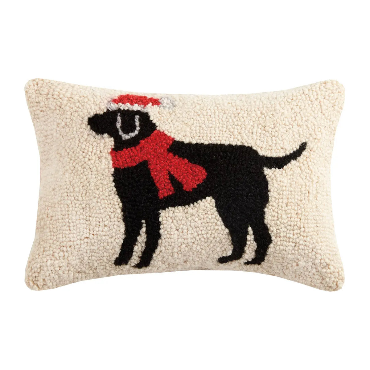 Christmas Black Lab Hooked Pillow