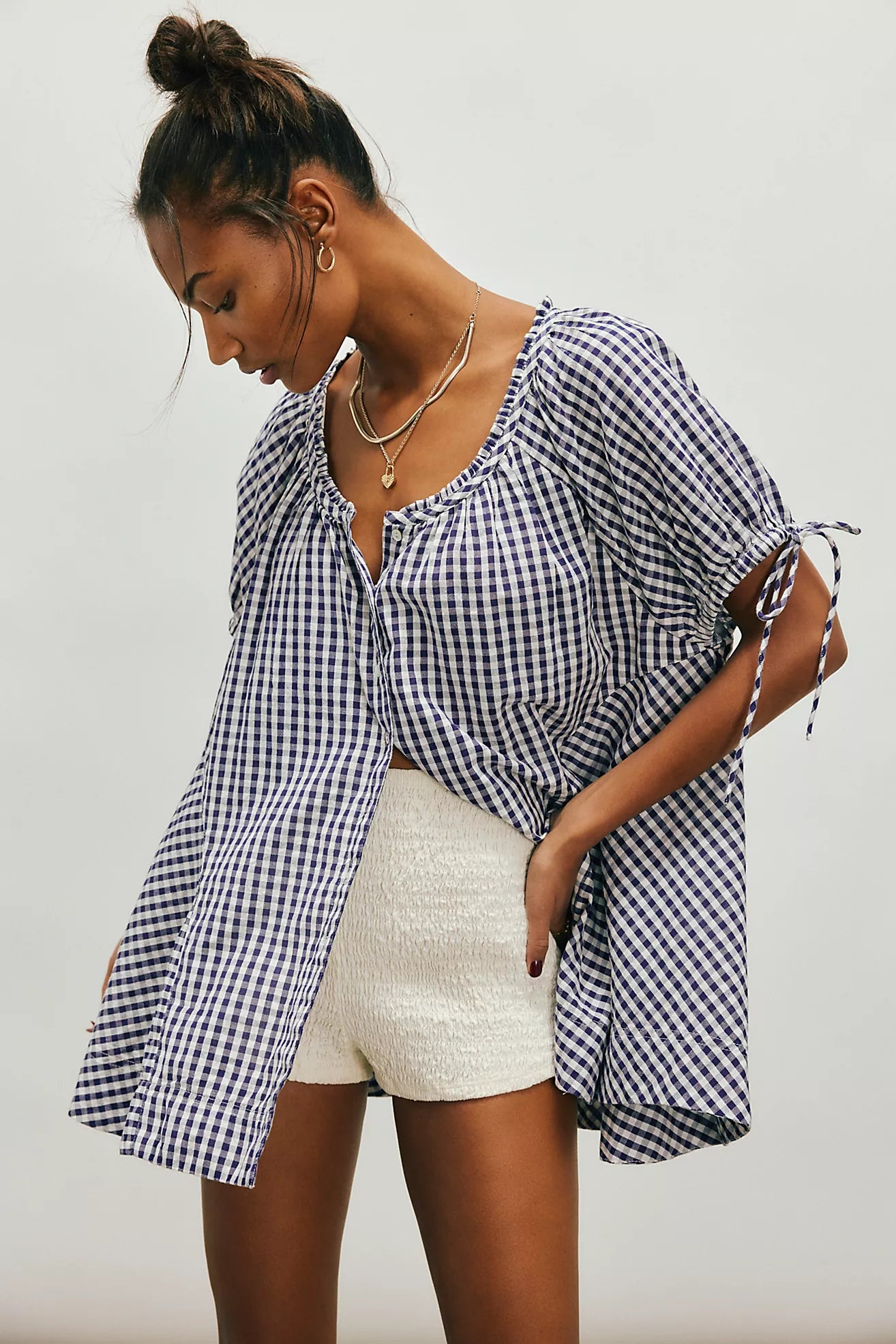トップス tope. cross strap tunic / gingham p.b Farley Gingham Tunic