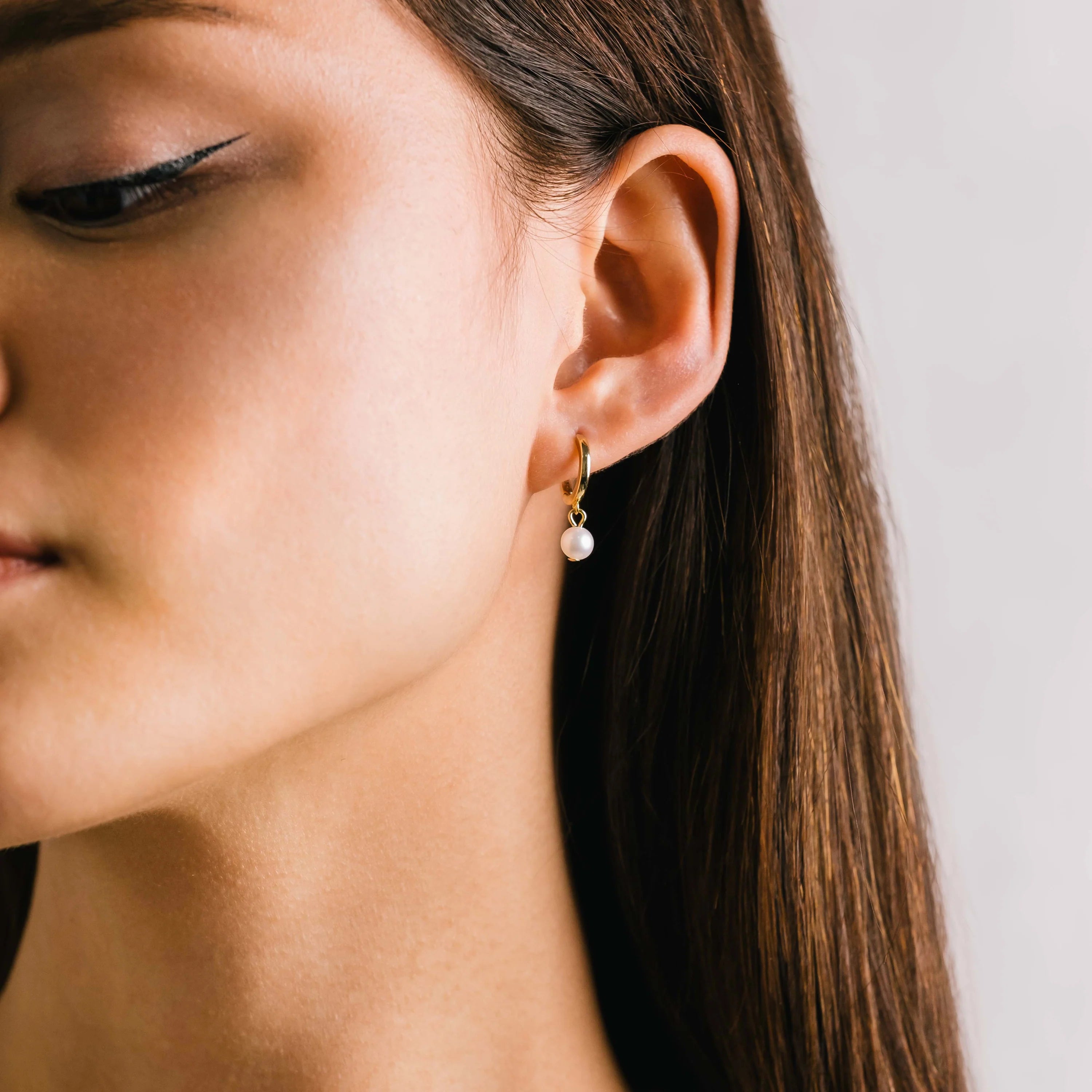 Amari Pearl Huggie Drop Hoop Earring Gold