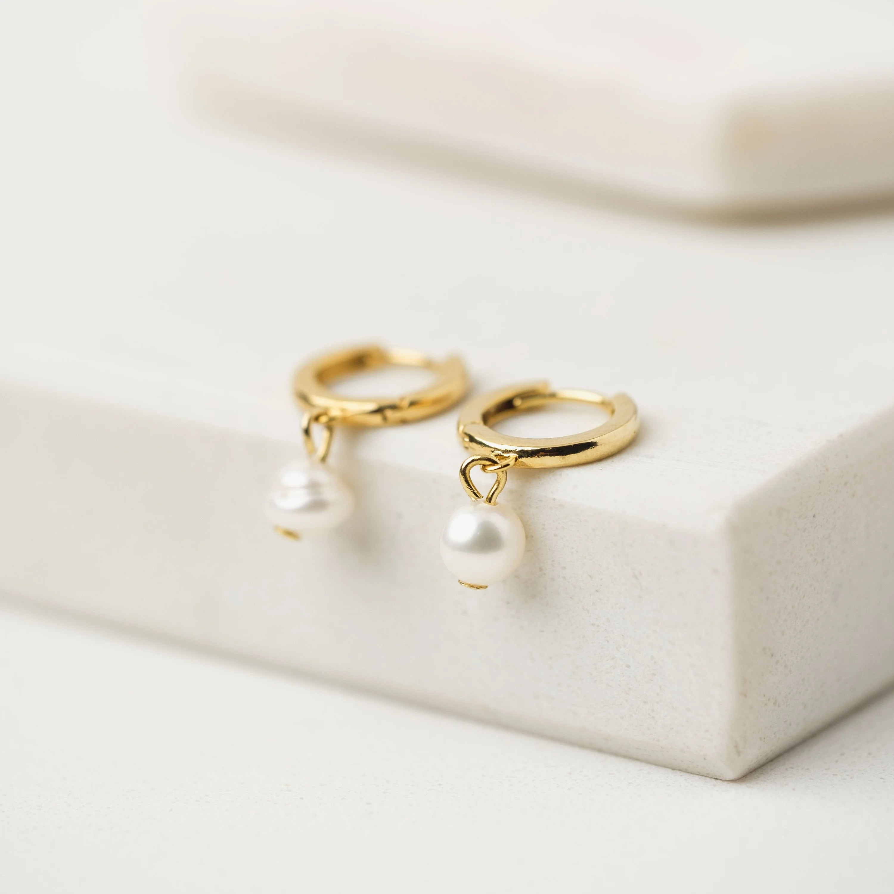 Amari Pearl Huggie Drop Hoop Earring Gold
