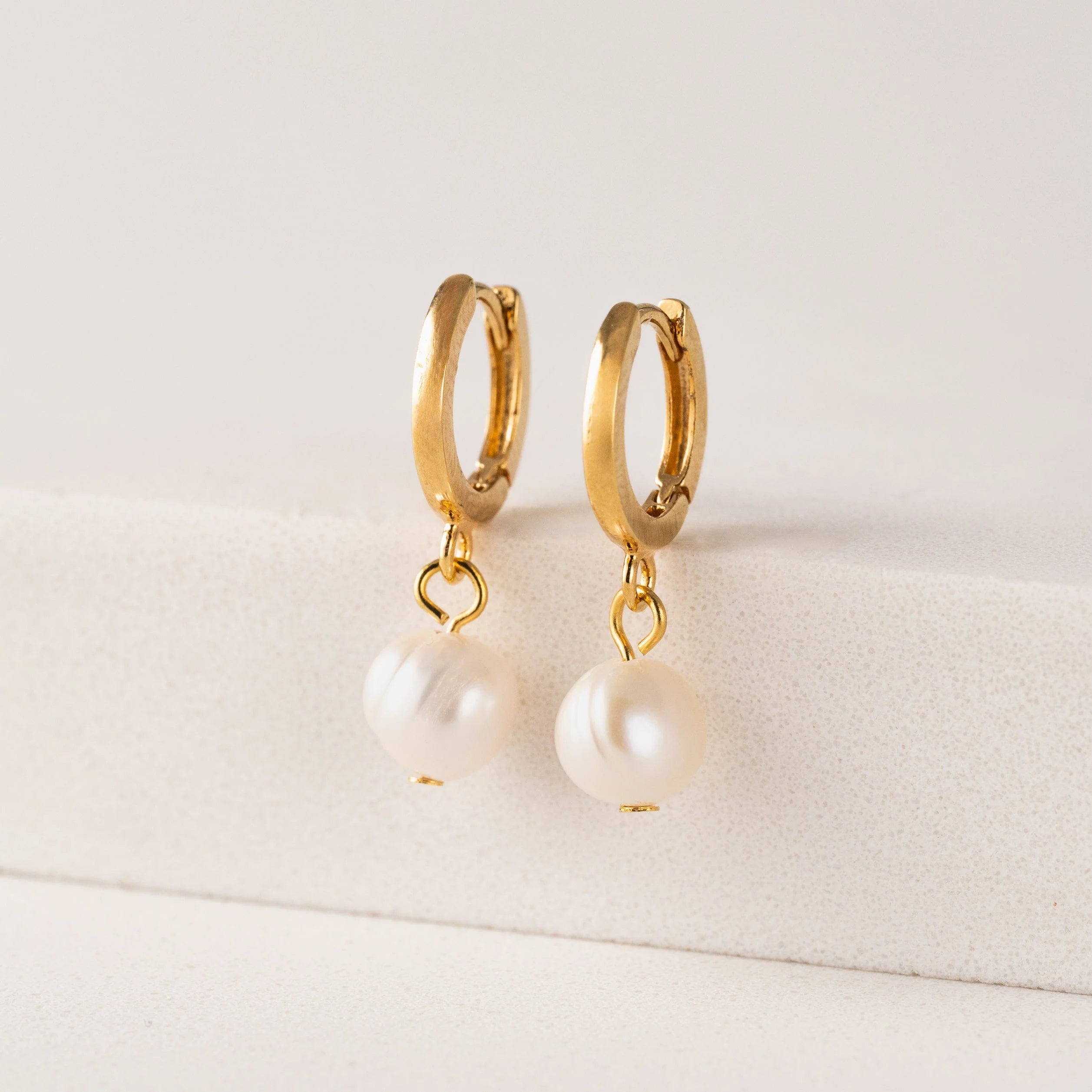 Amari Pearl Huggie Drop Hoop Earring Gold