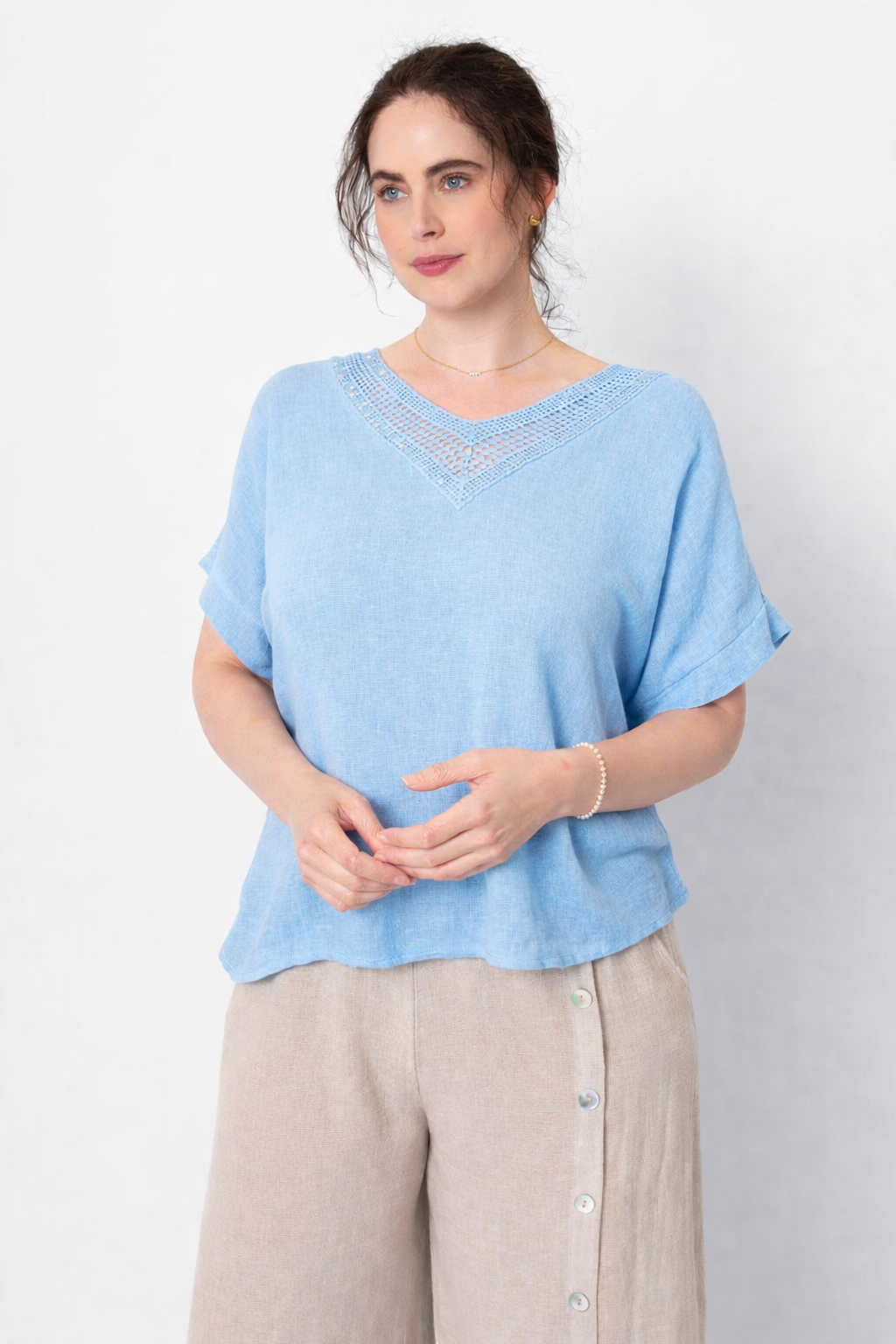 Crochet Neck Linen Top