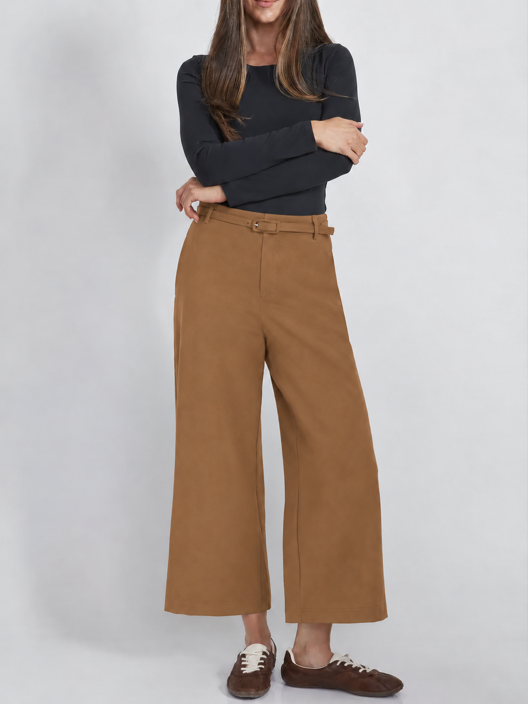Belted Solid Ponte 25" Goucho Pants