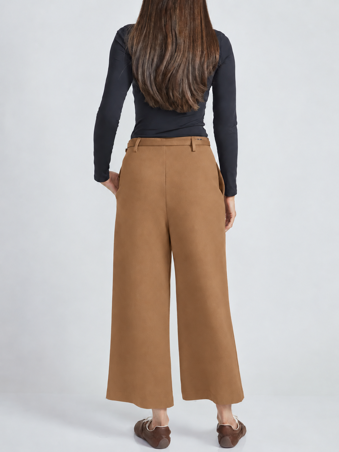 Belted Solid Ponte 25" Goucho Pants