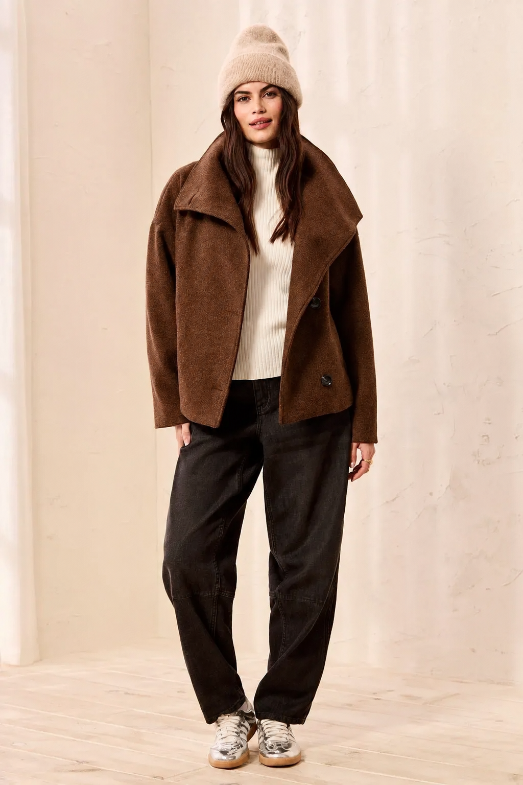 Lofty Knit Funnel Neck Coat