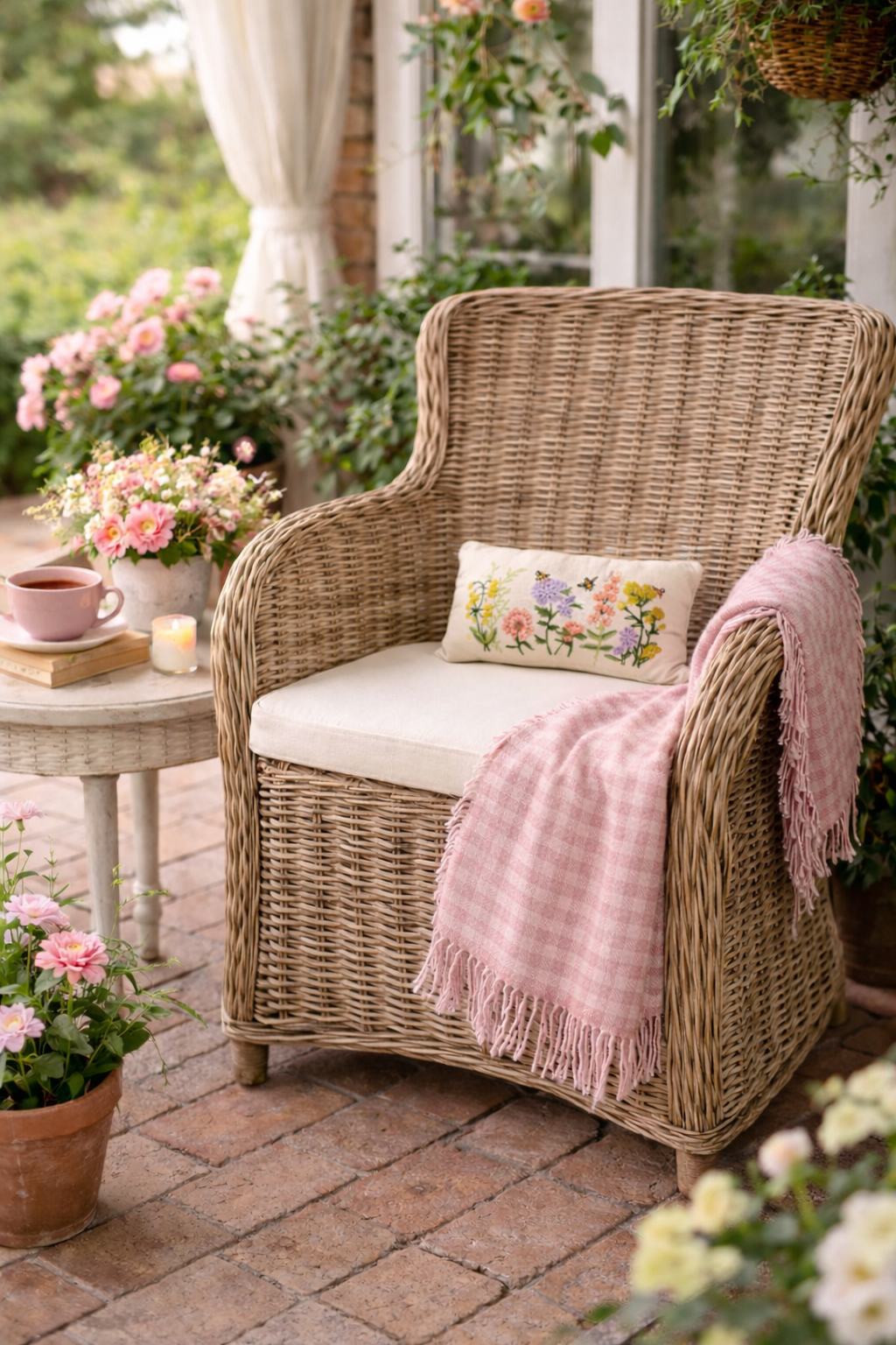 Floral Natural Field Embroidered Pillow