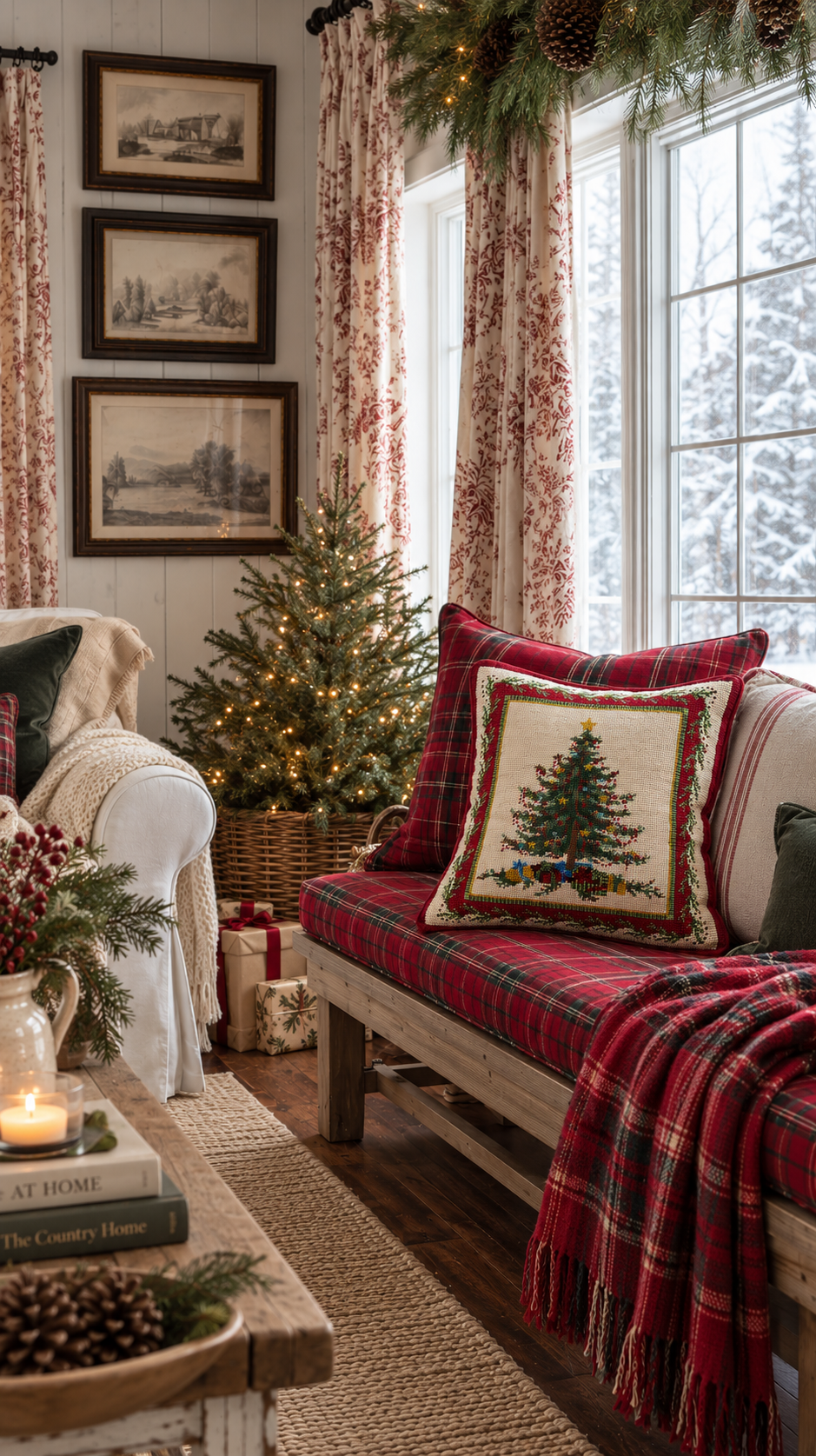 Old Fashioned Christmas Tree Needlepoint Pillow