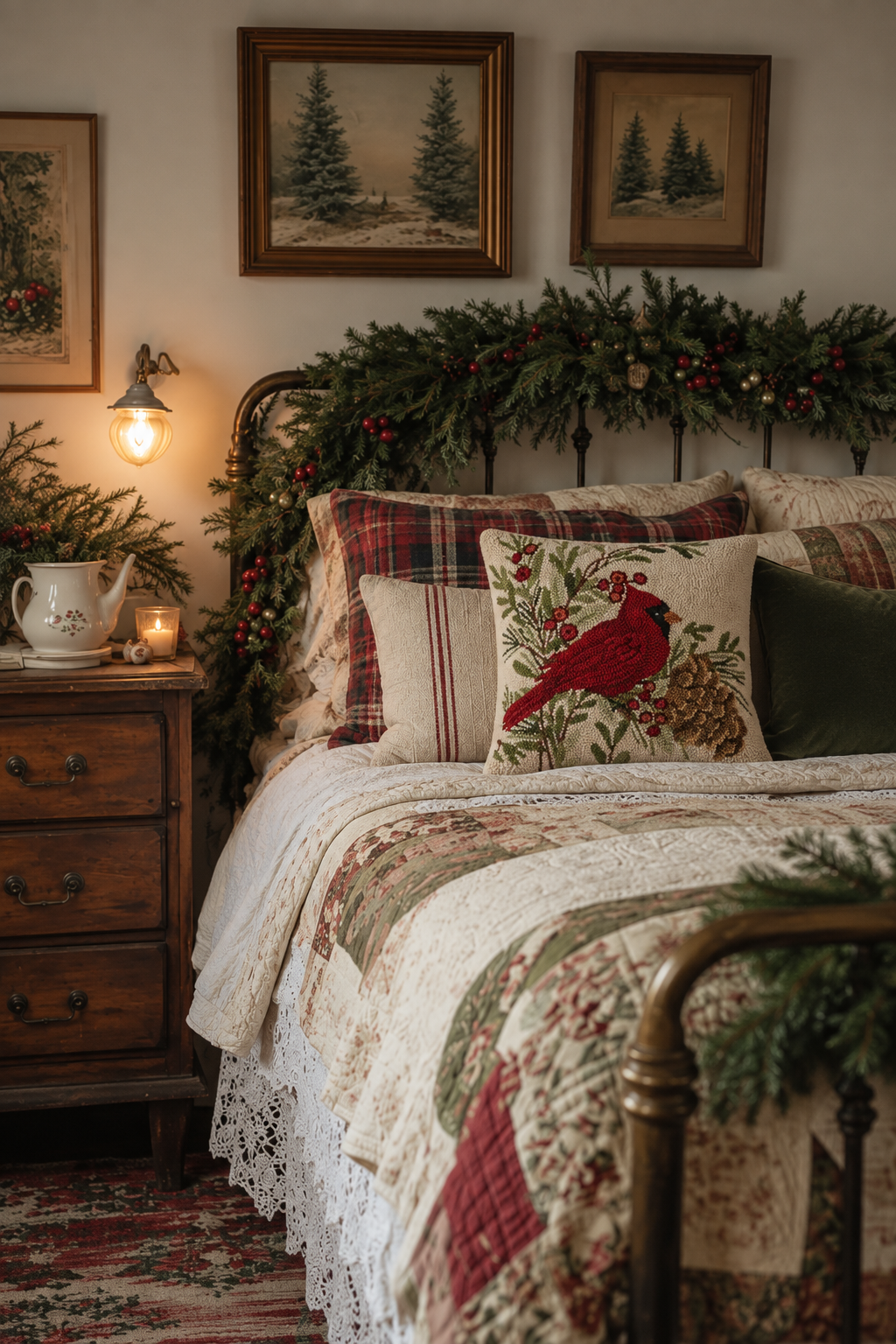 Winter Cardinal Hooked Pillow