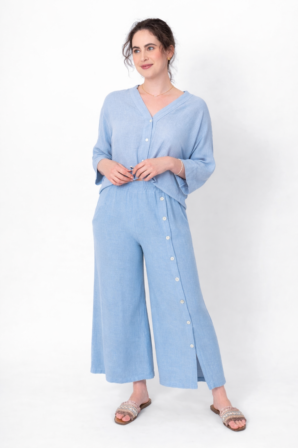 Button Leg Linen Pant