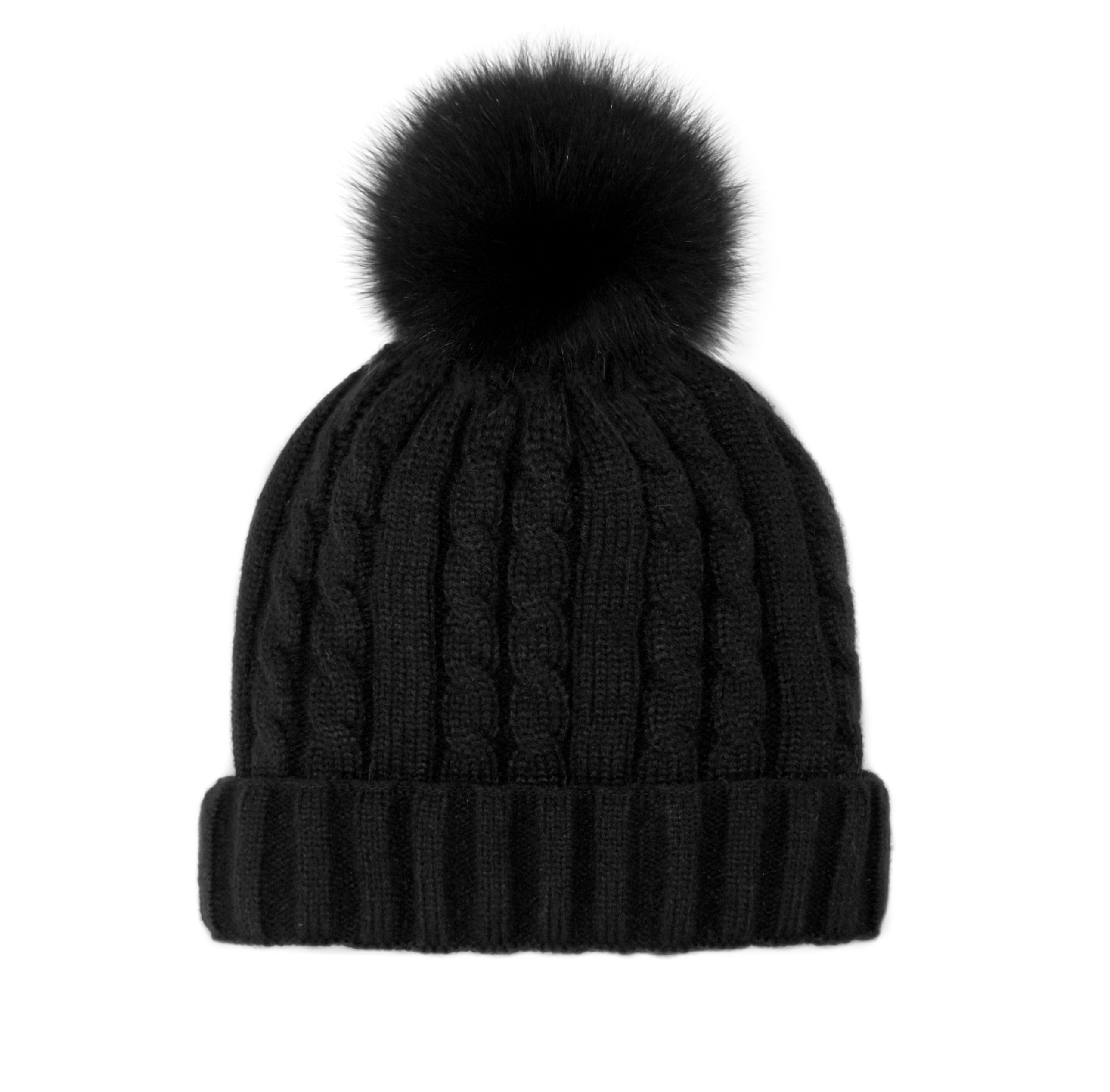 PomPom Cable Knit Beanie w Fleece Lining