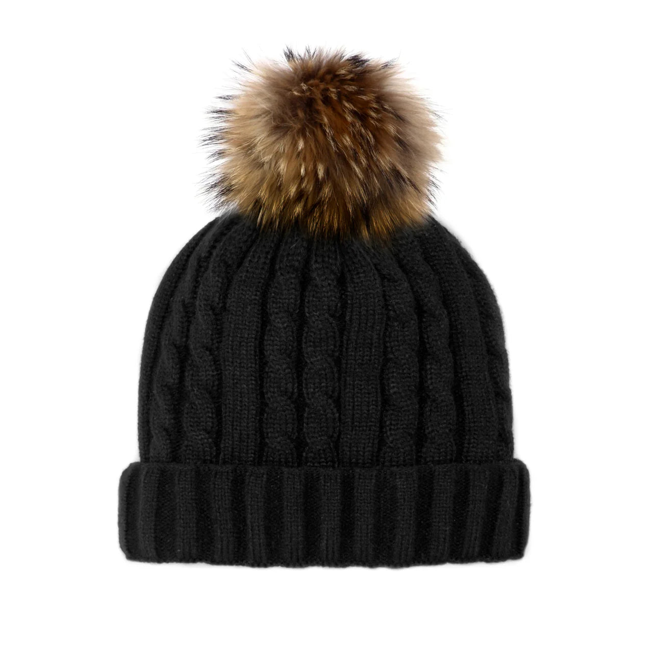 PomPom Cable Knit Beanie w Fleece Lining