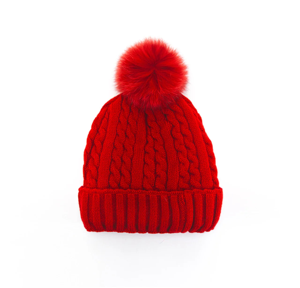 PomPom Cable Knit Beanie w Fleece Lining