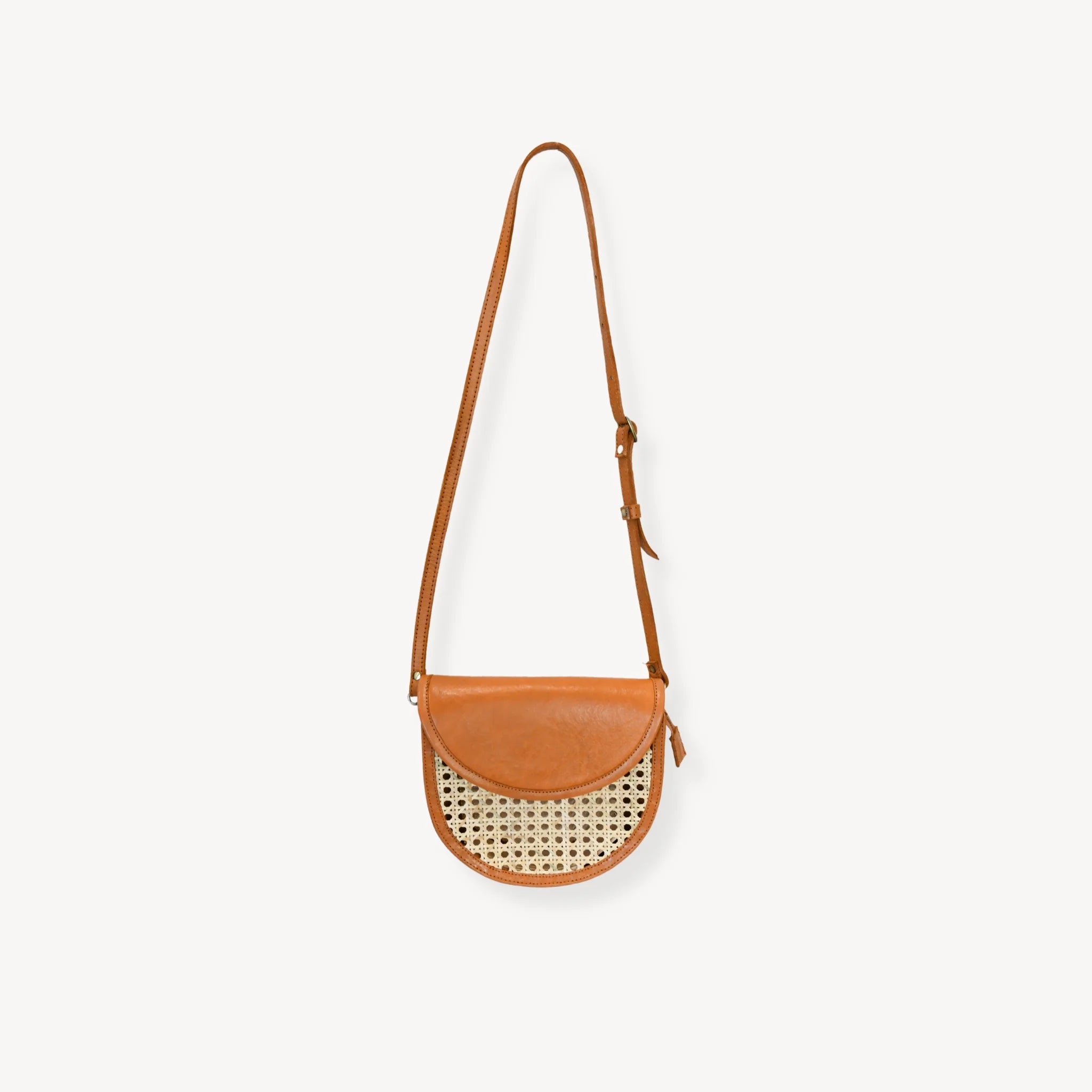 Half Moon Leather Bag Cane Accent