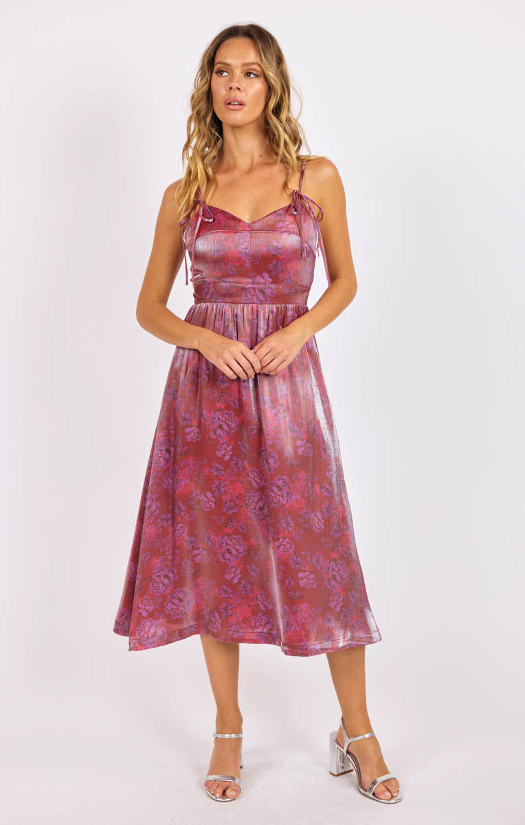 Floral Glow Fitted Bodice Midi Dress