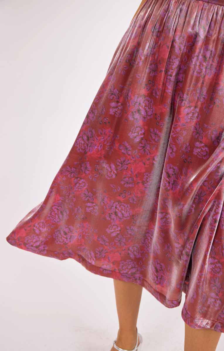 Floral Glow Fitted Bodice Midi Dress