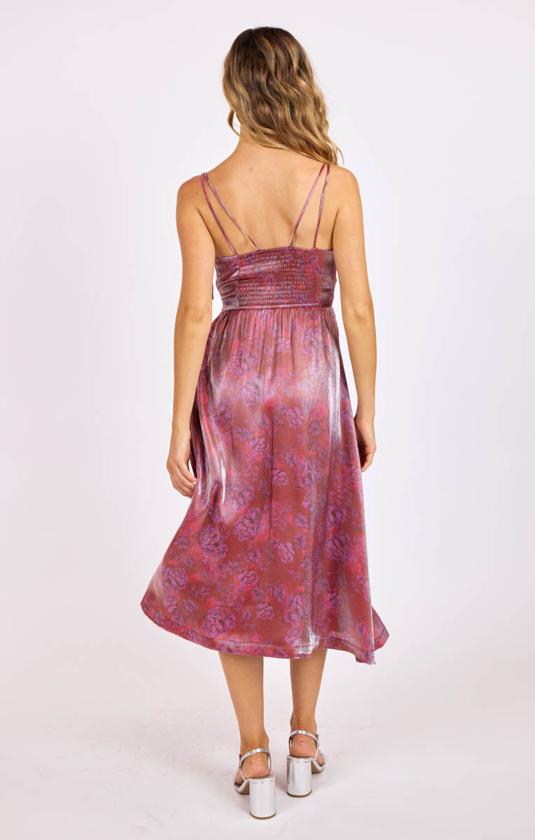 Floral Glow Fitted Bodice Midi Dress