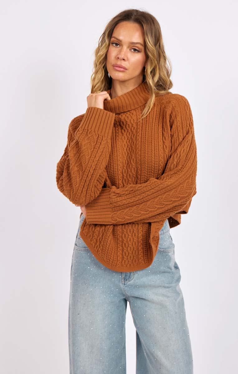 Fable Turtleneck Cable Knit Sweater