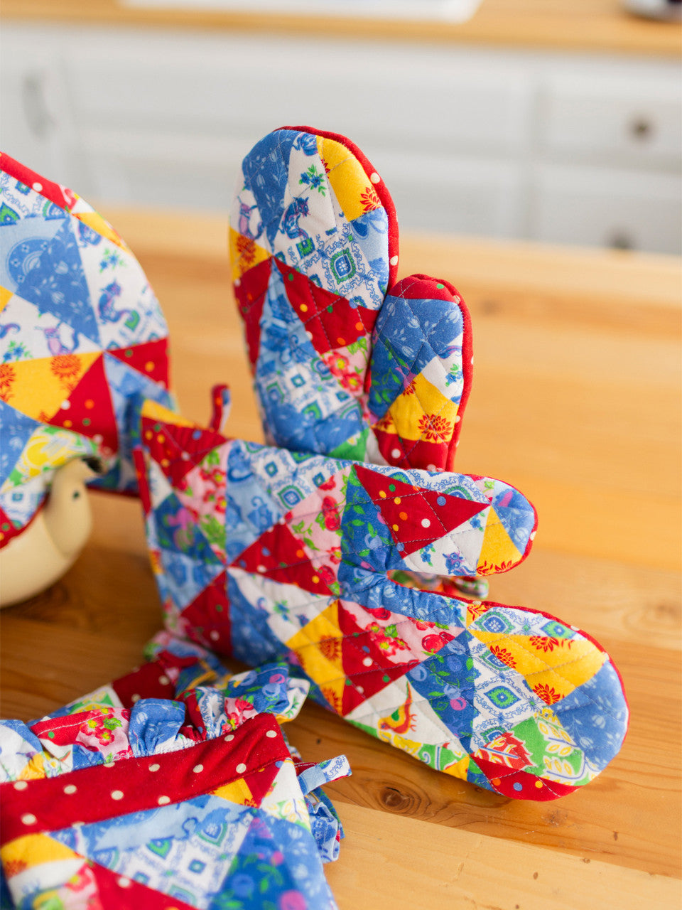 Primary Patchwork Oven Mitts