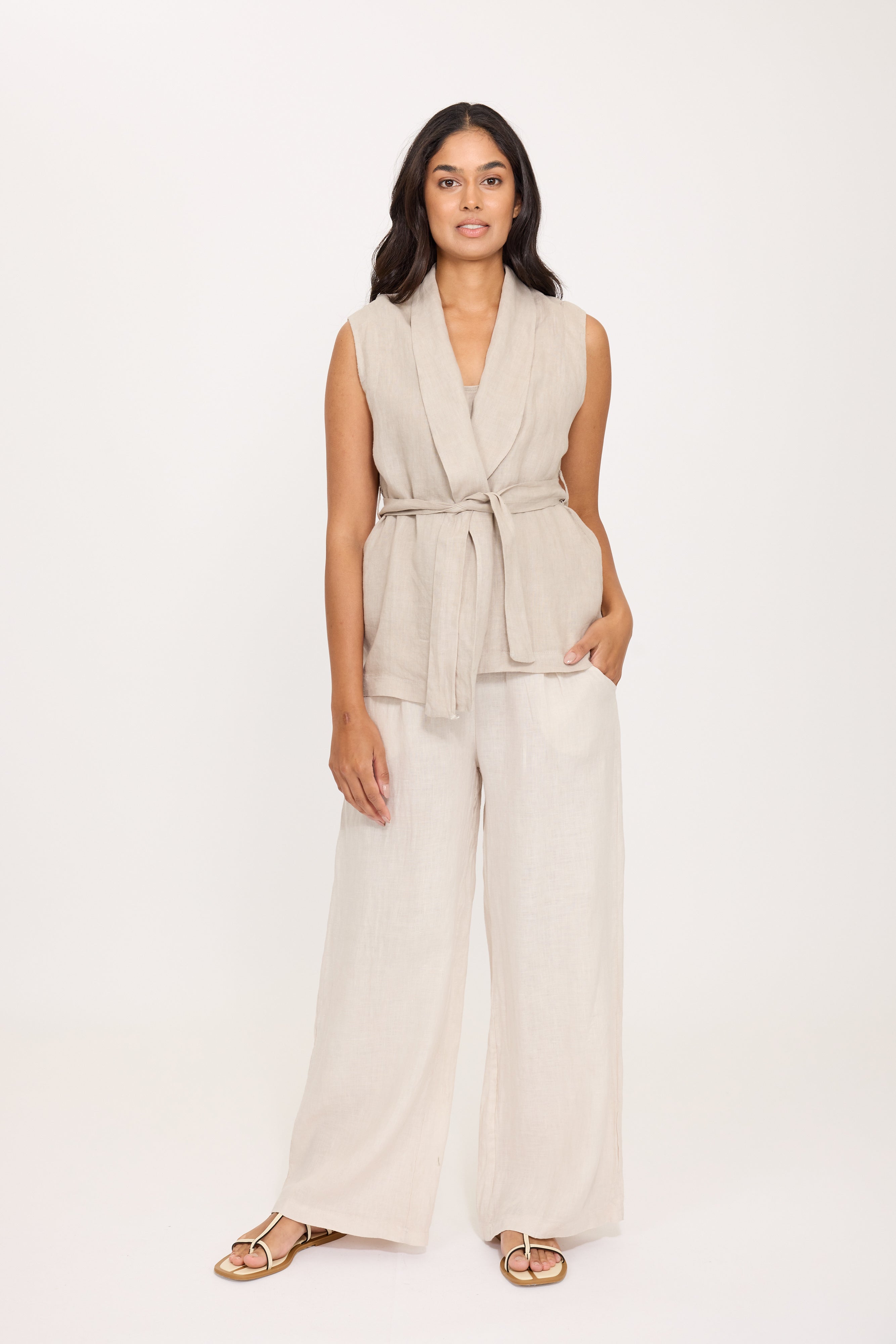 Shawl Collar Linen Vest