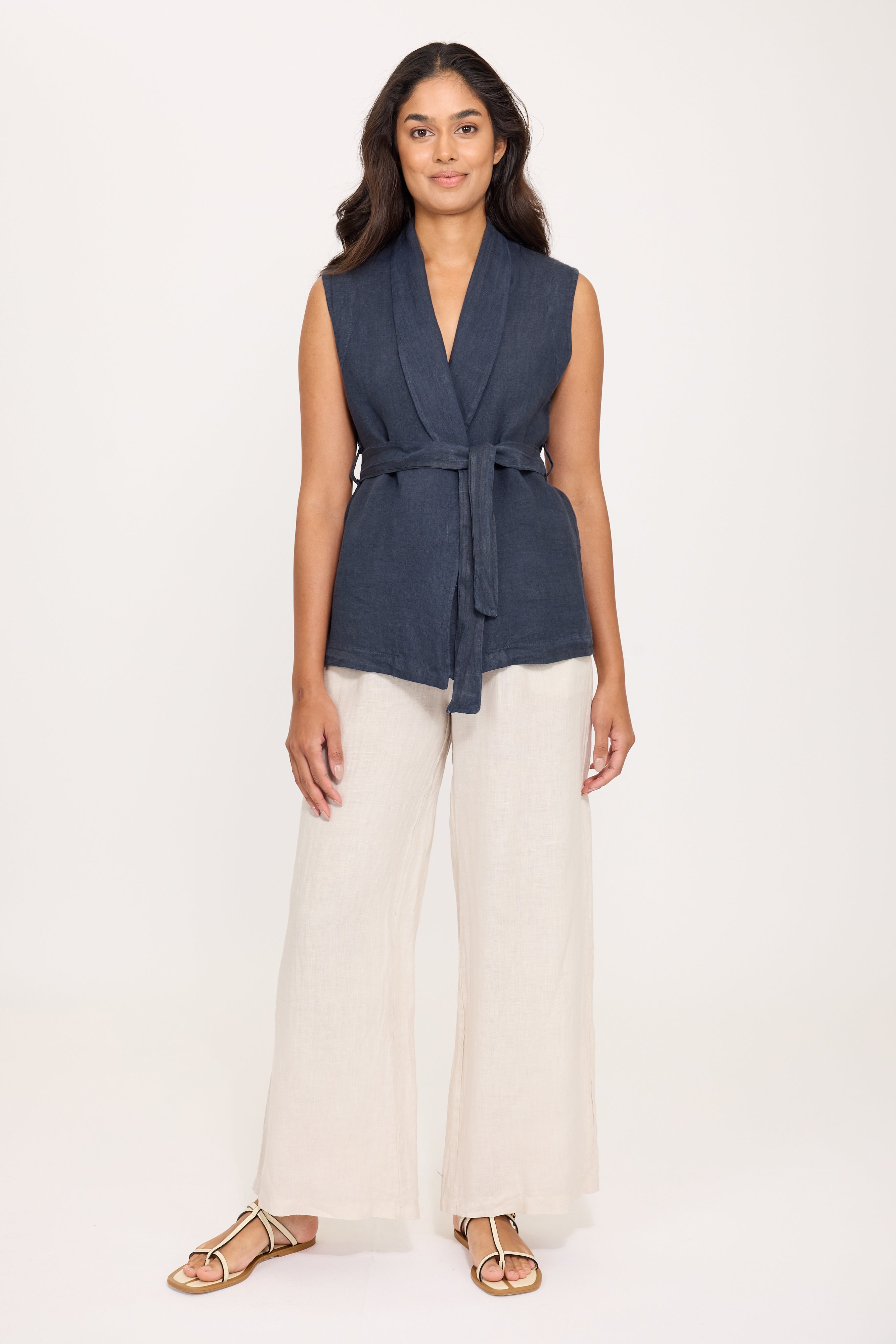 Shawl Collar Linen Vest
