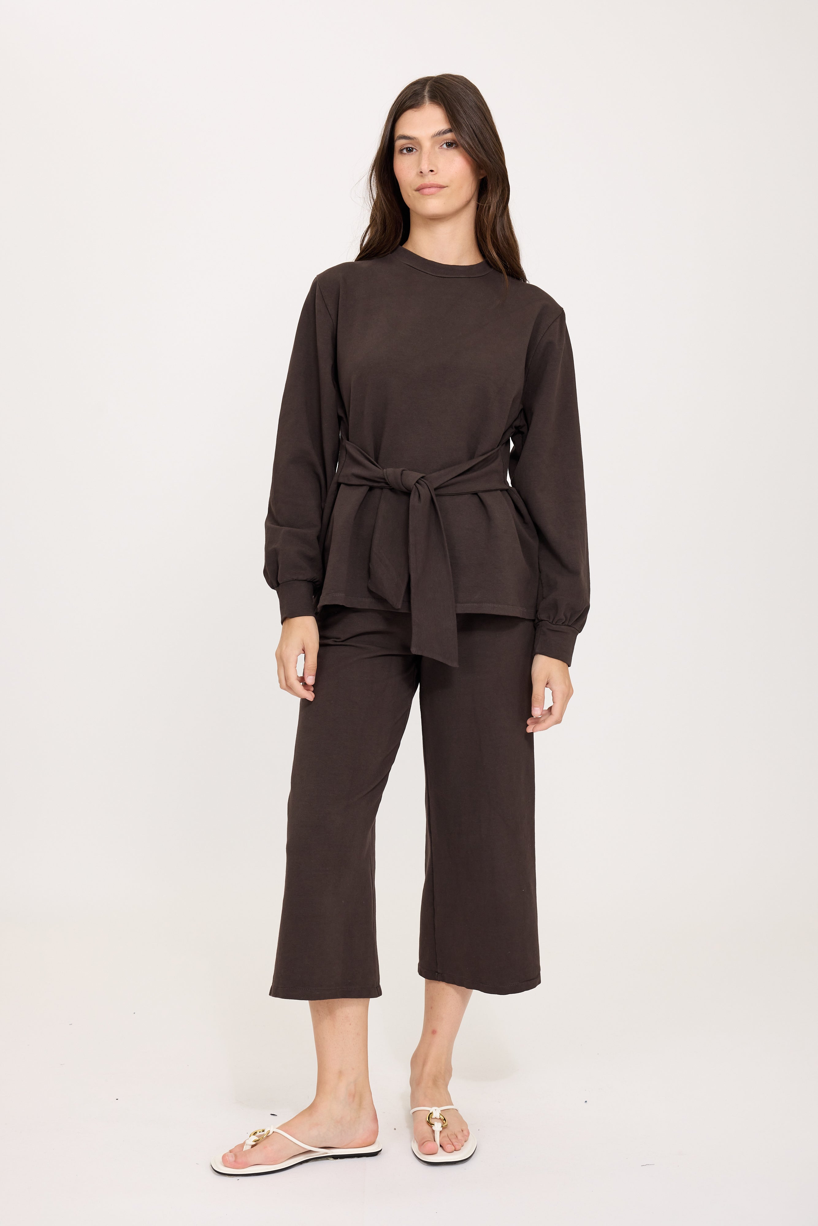 Terry Cotton Tie Front Sweater