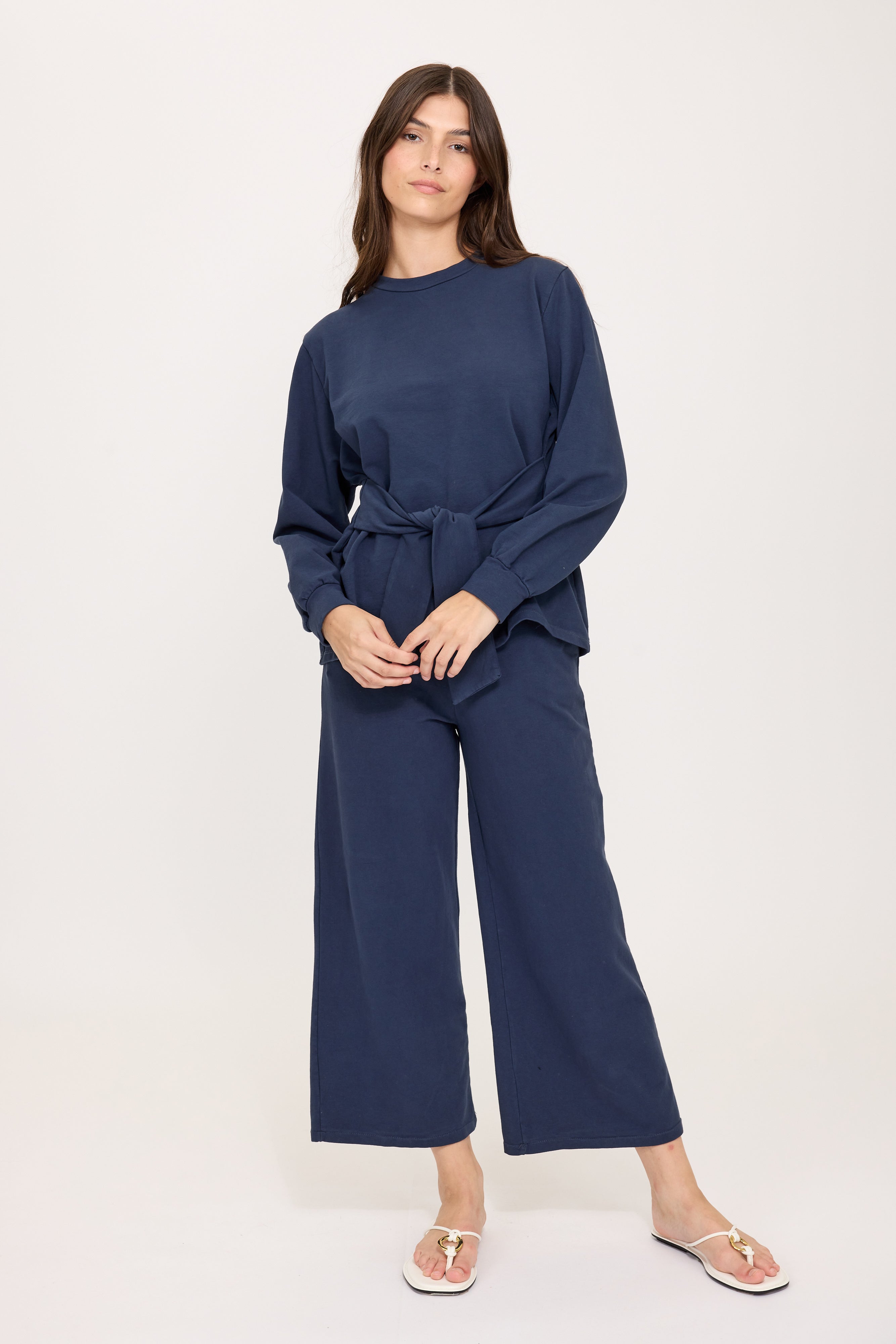 Terry Cotton Tie Front Sweater