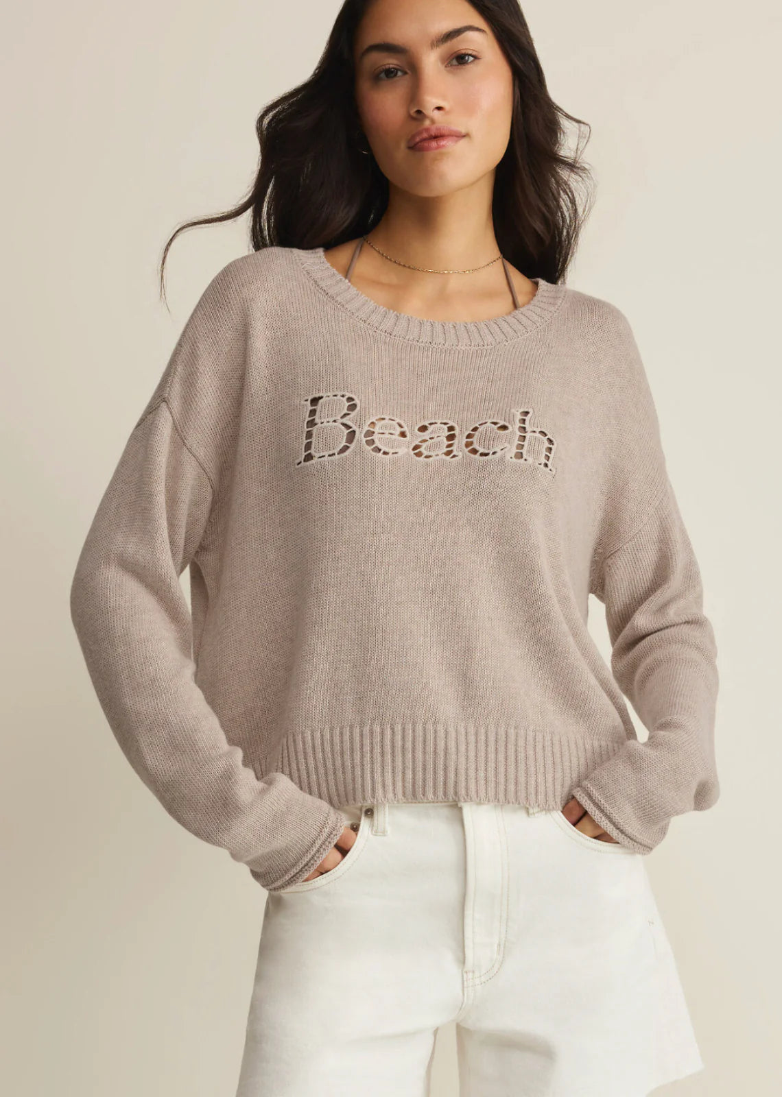 Beach Embroidered Heather Sweater