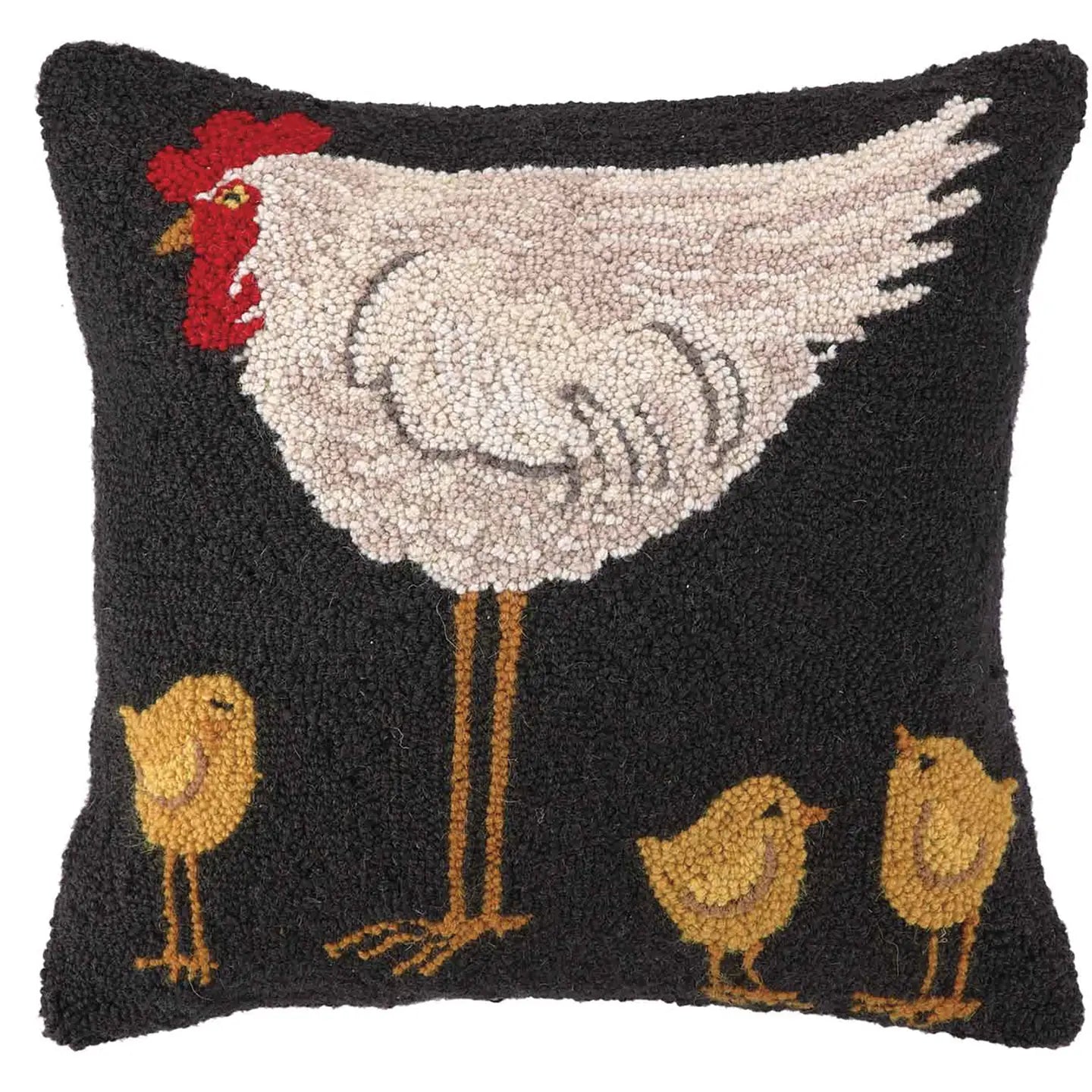 Hen & Chicks Hooked Pillow
