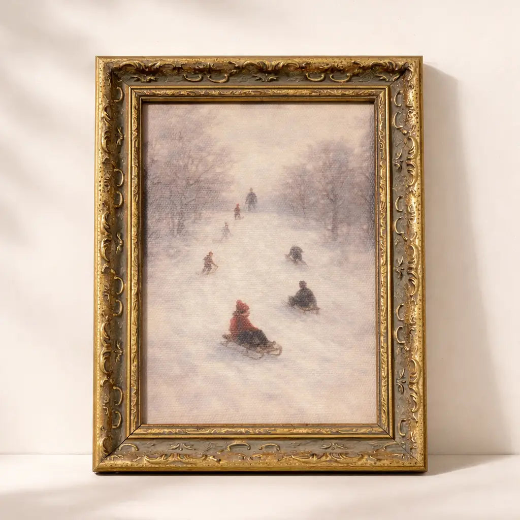 Winter Sliding Vintage Print