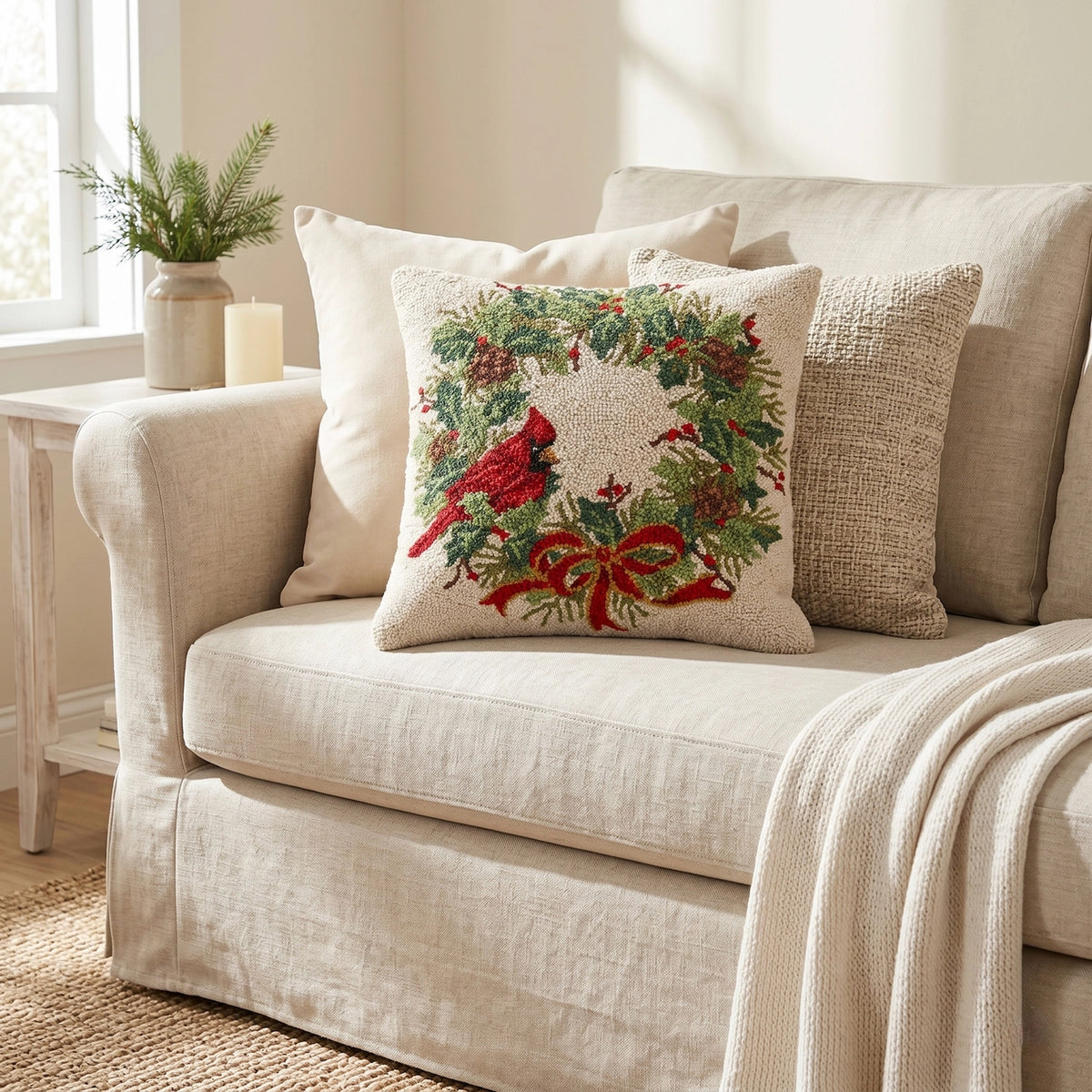 Cardinal Wreath Hook Pillow