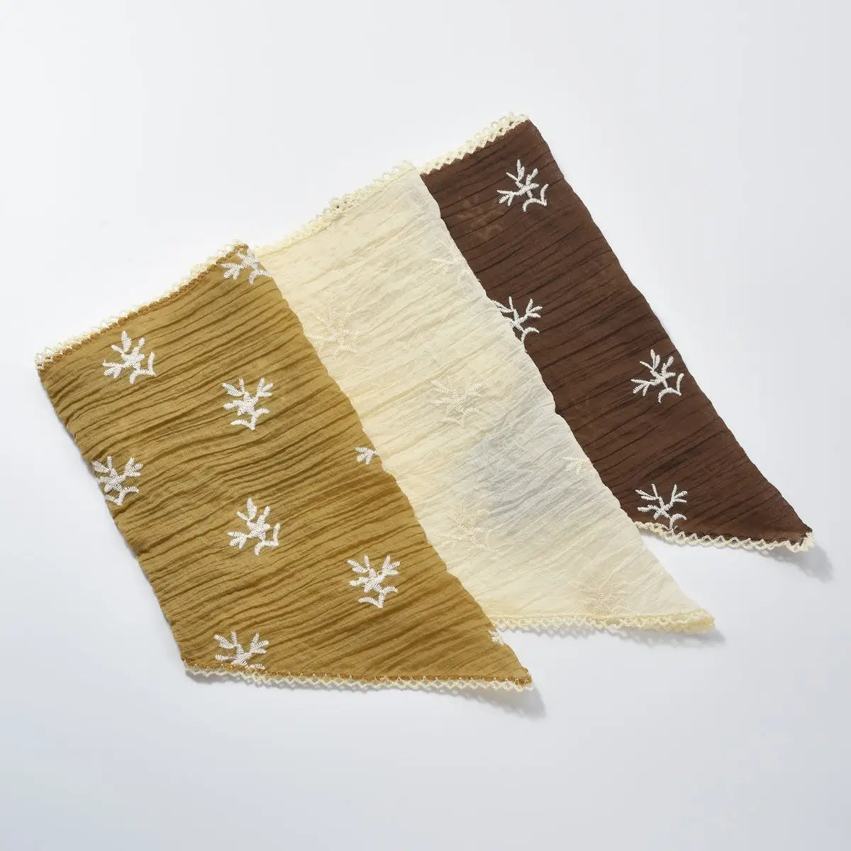 Floral Embroidered Lace Trim Triangle Scarf