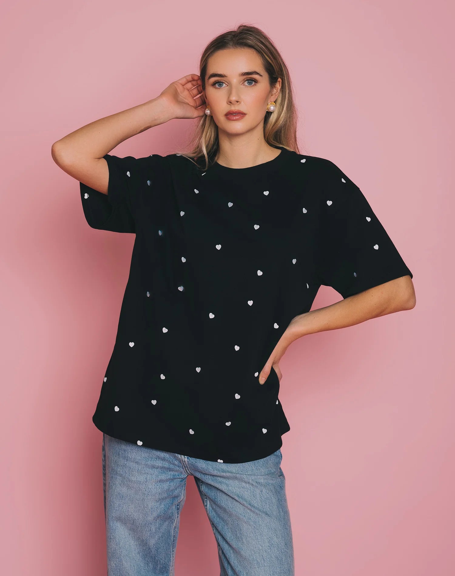 All Over Tiny Heart Oversized Boxy Tee