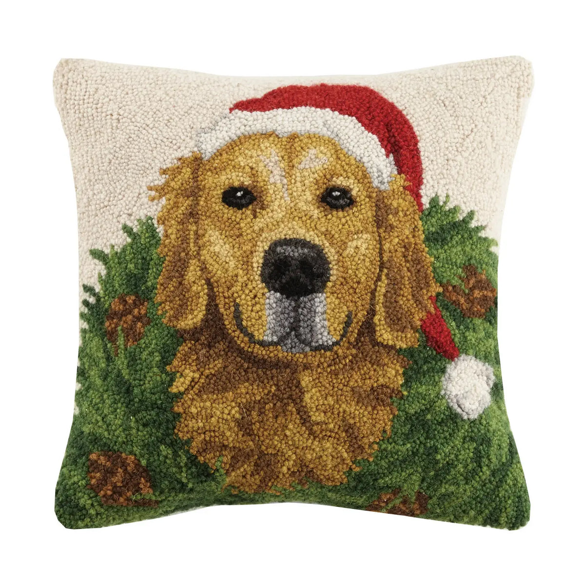 Golden Retriever with Wreath Hooked Pillow