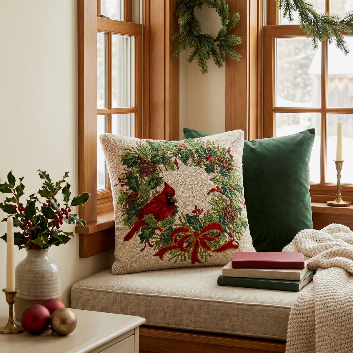 Cardinal Wreath Hook Pillow