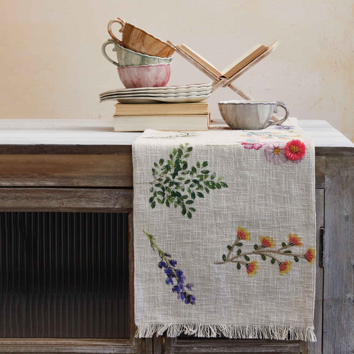 Floral Embroidered Table Runner
