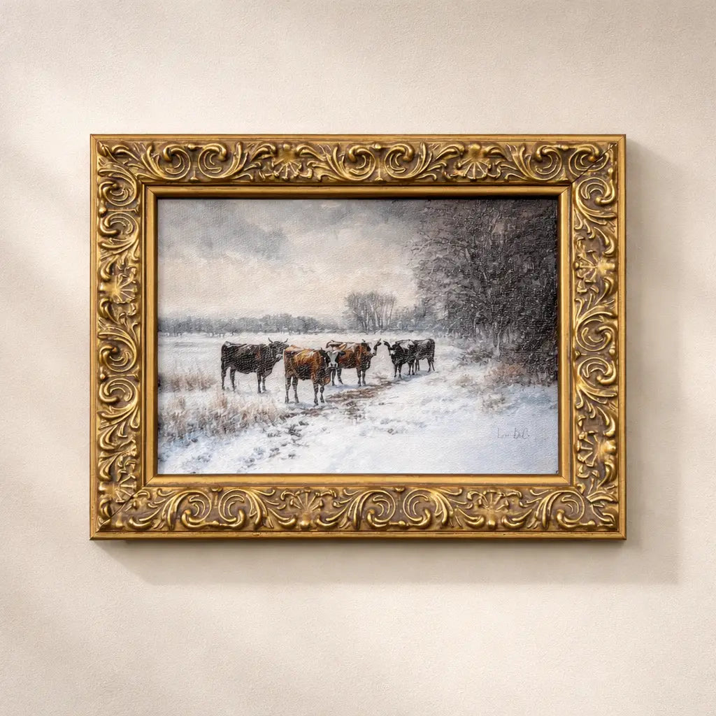 Winter Cattle Antique Inspired Framed Art