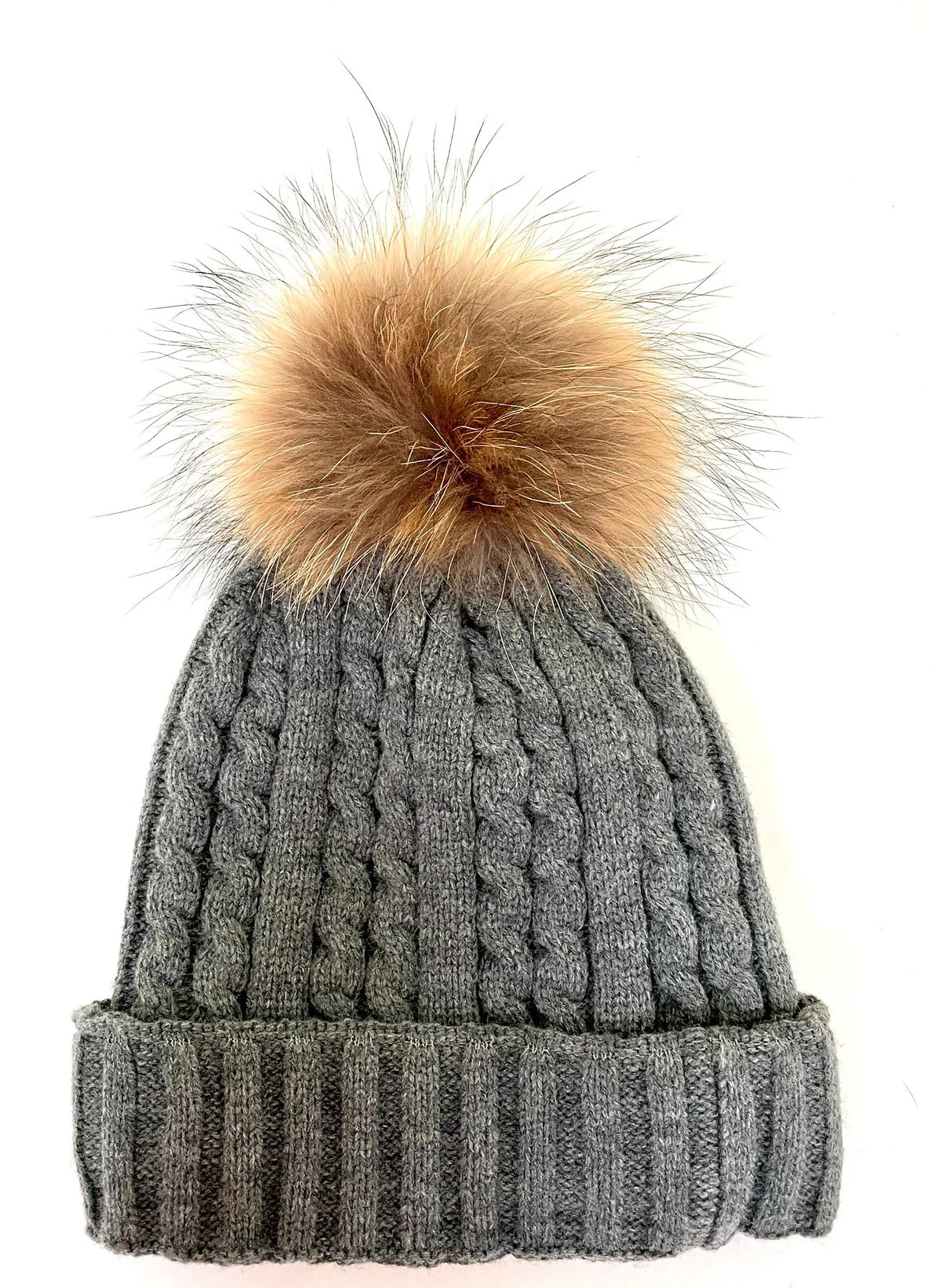 PomPom Cable Knit Beanie w Fleece Lining