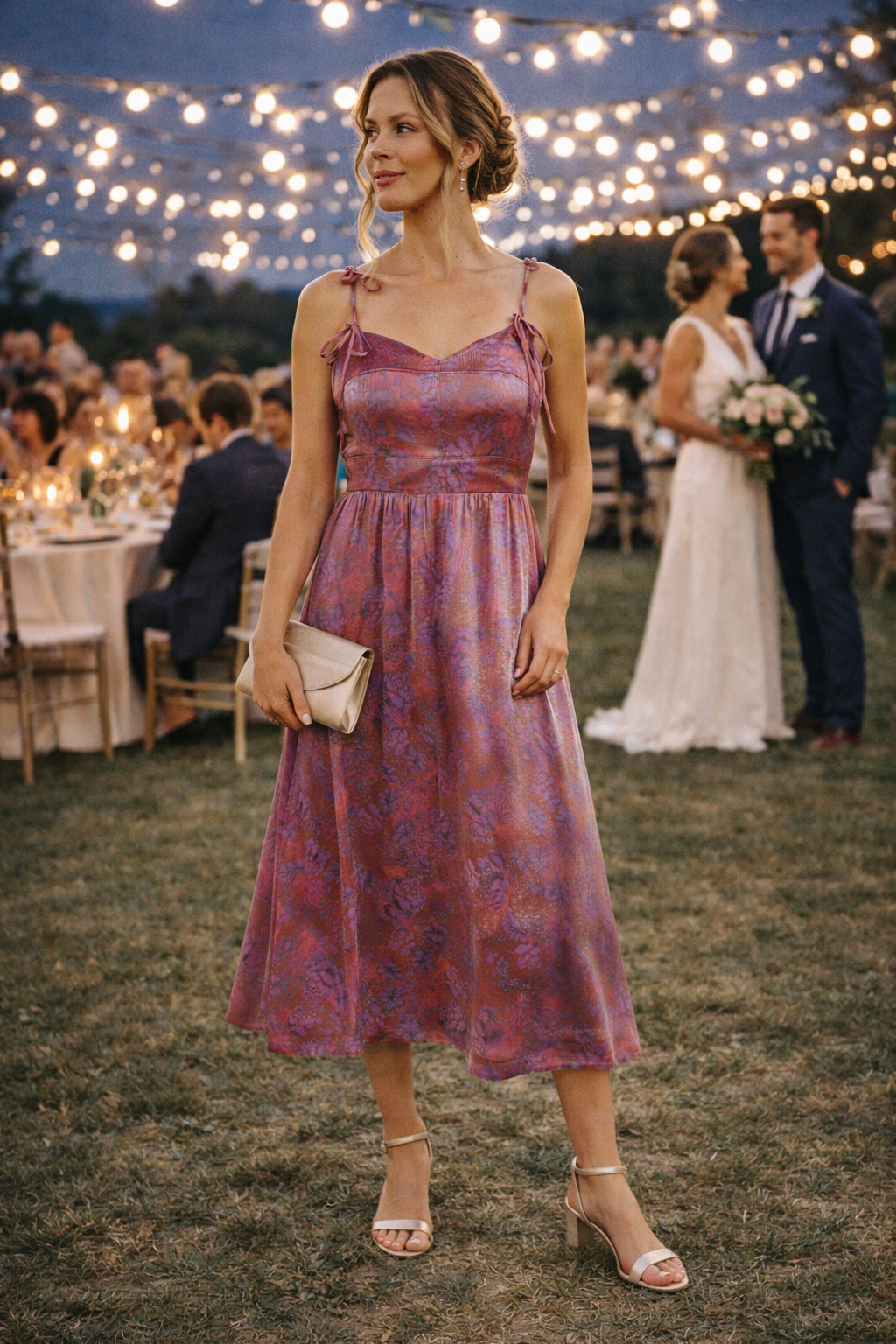 Floral Glow Fitted Bodice Midi Dress